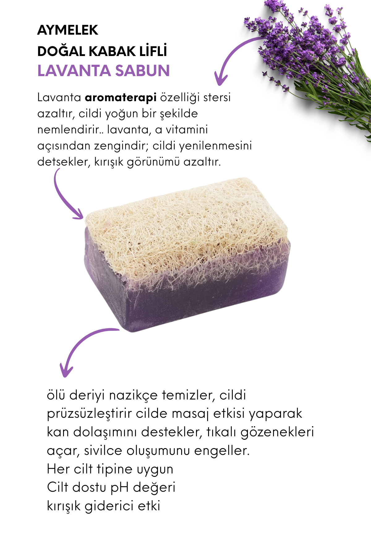 Lavanta Özlü Doğal Kabak Lifli Güzellik Sabunu Cilt Kırışıklık Önleyici Etkili — görsel 2 · sabun21