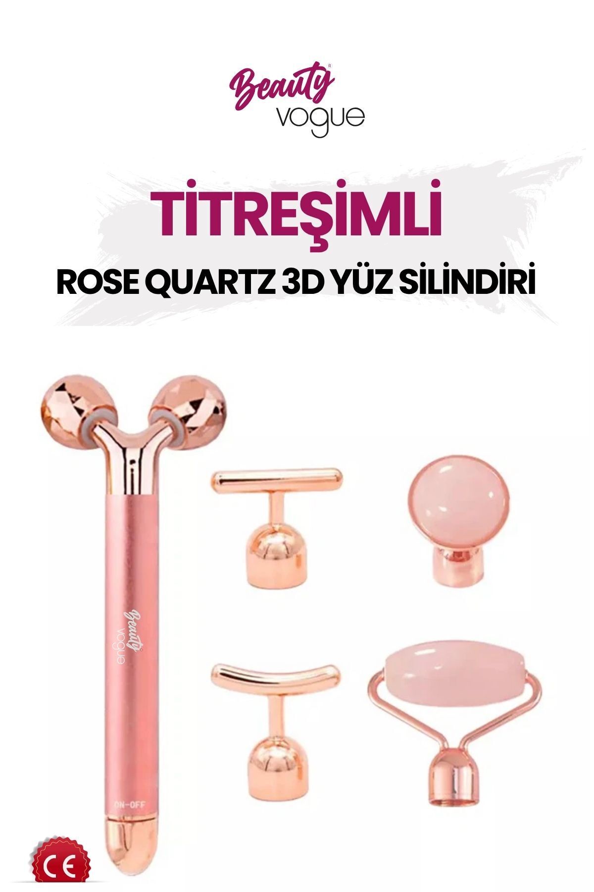 Ozonlu Buhar - Vakum - Yüksek Frekans - Titreşimli Rose Pembe Quartz Taşı - Cilt Bakım Seti — سفید bhr-vkm-yksk-2