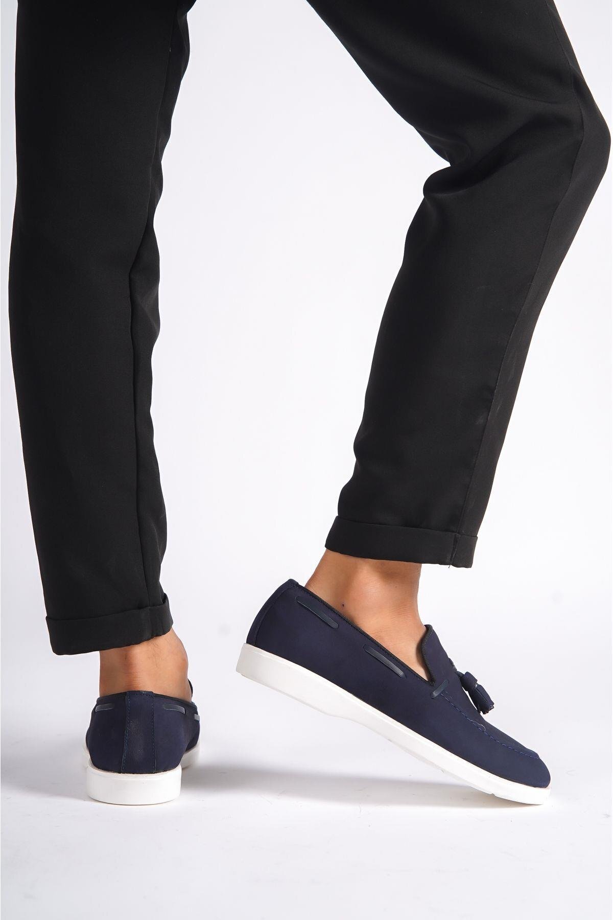 Mubiano-Γνήσιο δέρμα 22107-LCV Nubuck Navy Blue Thin Sole Tassel Ανδρικά Loafer & Casual παπούτσια 3
