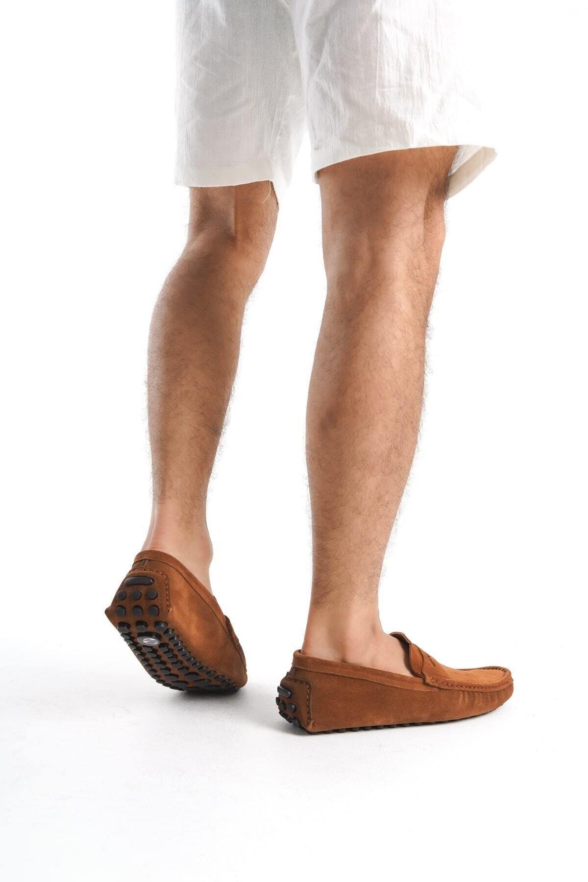Mubiano Hakiki Deri Erkek Süet Taba Loafer -MSSR1277-TB görsel 4