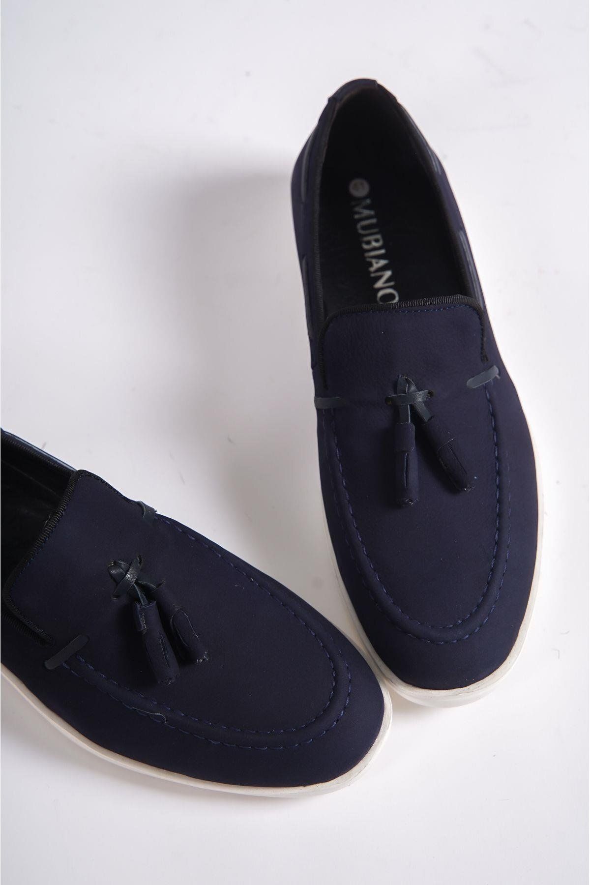 Mubiano-Γνήσιο δέρμα 22107-LCV Nubuck Navy Blue Thin Sole Tassel Ανδρικά Loafer & Casual παπούτσια 2