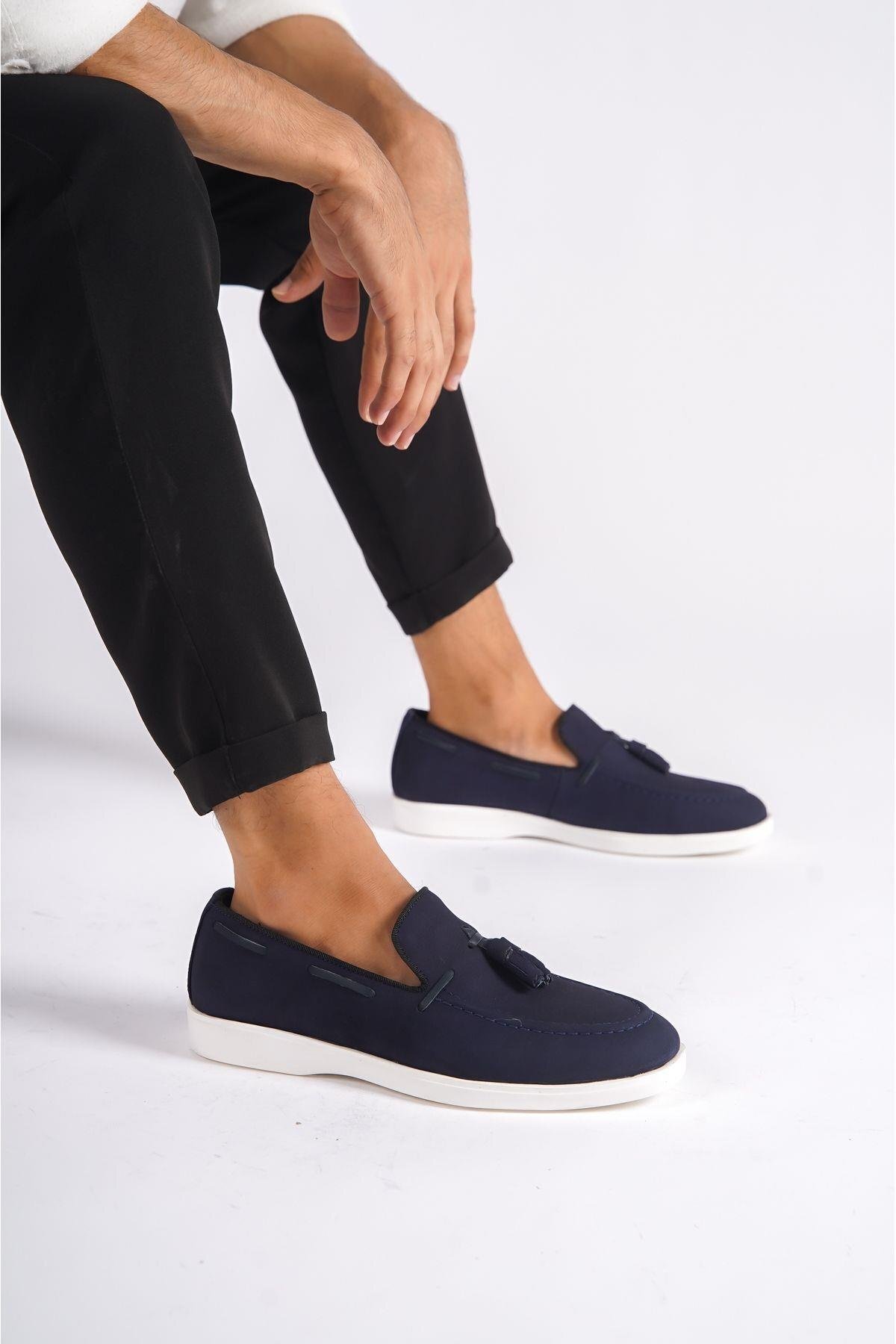 Mubiano-Γνήσιο δέρμα 22107-LCV Nubuck Navy Blue Thin Sole Tassel Ανδρικά Loafer & Casual παπούτσια 1