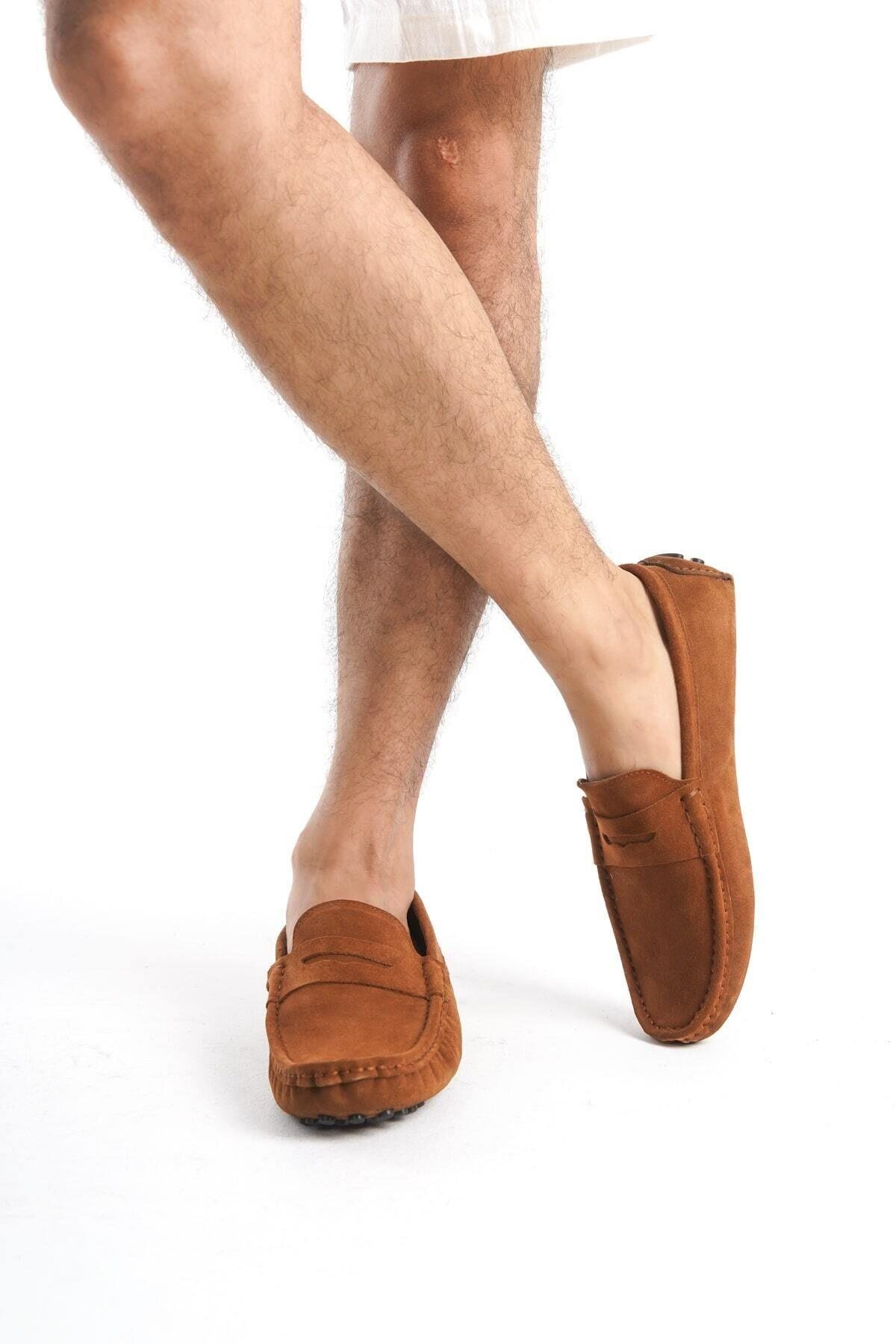 Mubiano Hakiki Deri Erkek Süet Taba Loafer -MSSR1277-TB görsel 2