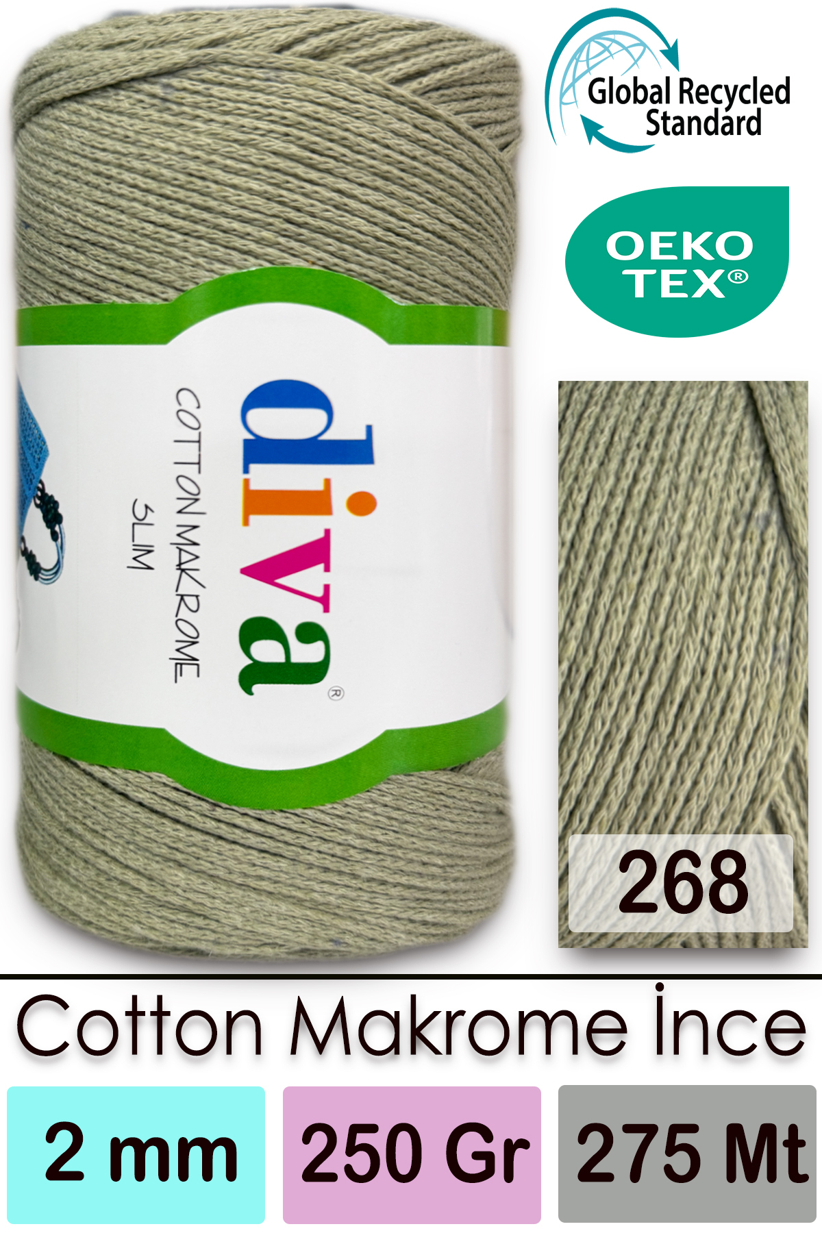 Diva Cotton Macrome Fine 268 Mold Green