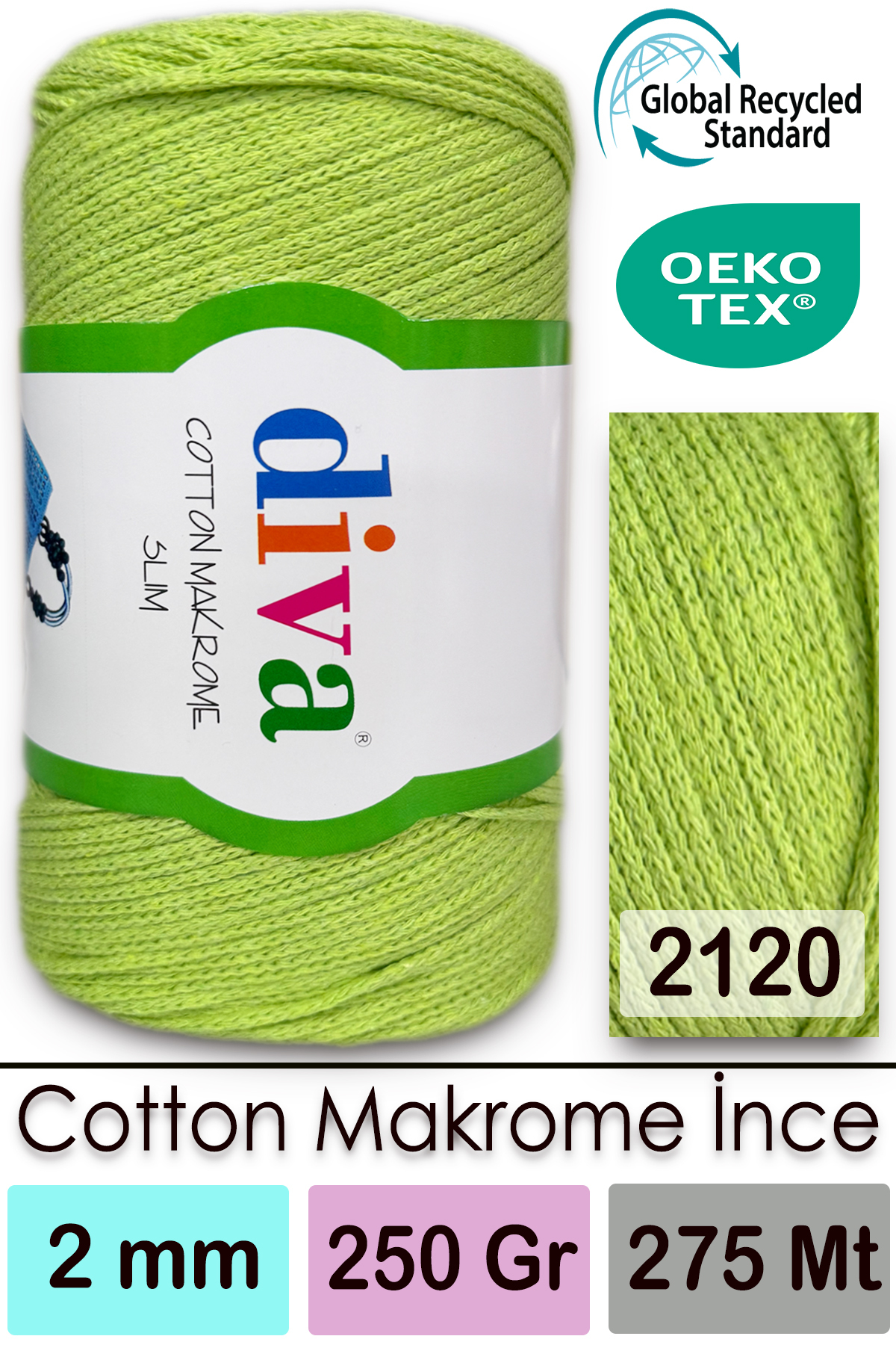 Diva Cotton Macrome Fine 2120 Peanut Green