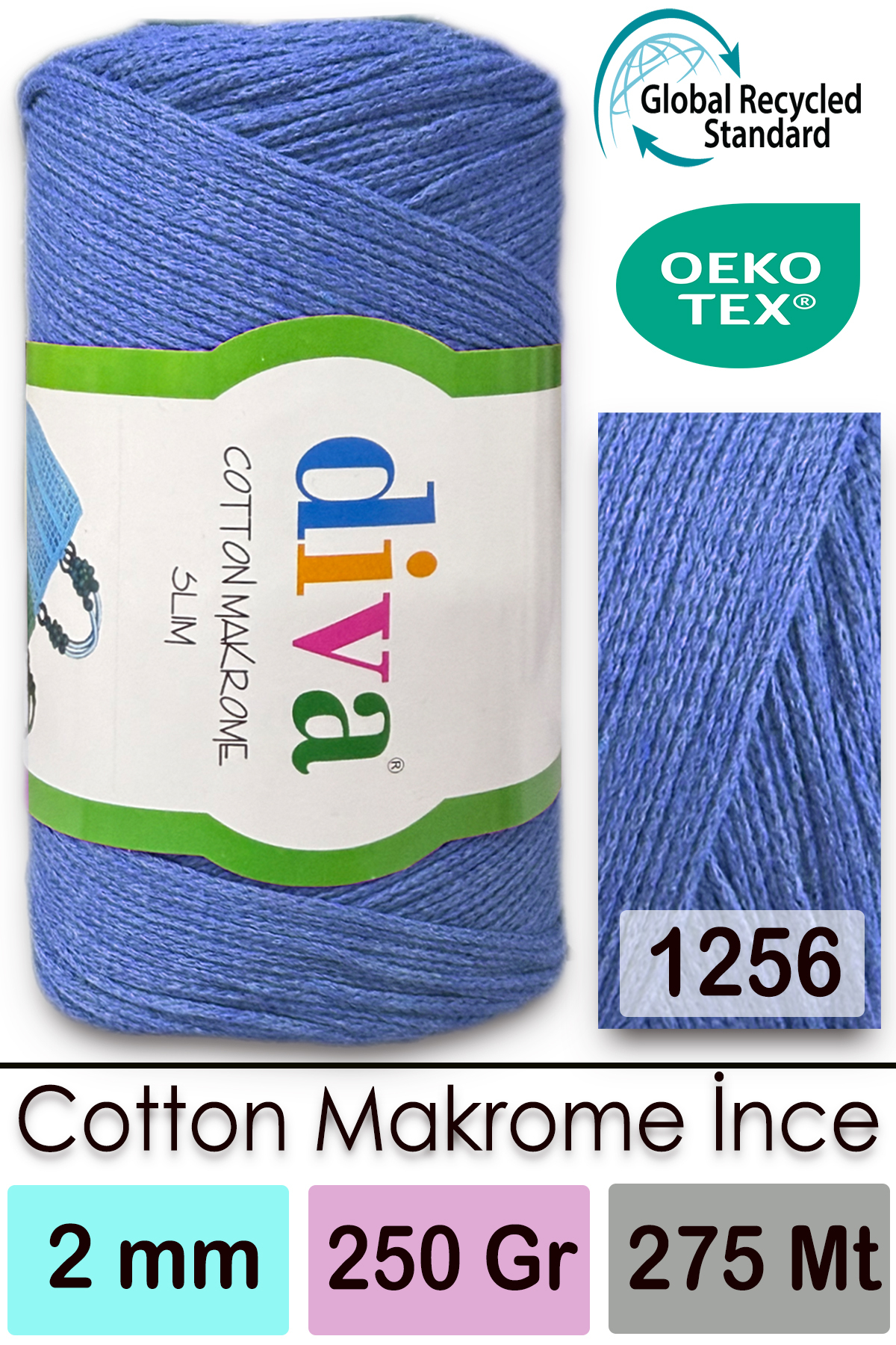 Diva Cotton Macrome Thin 1256 Blue