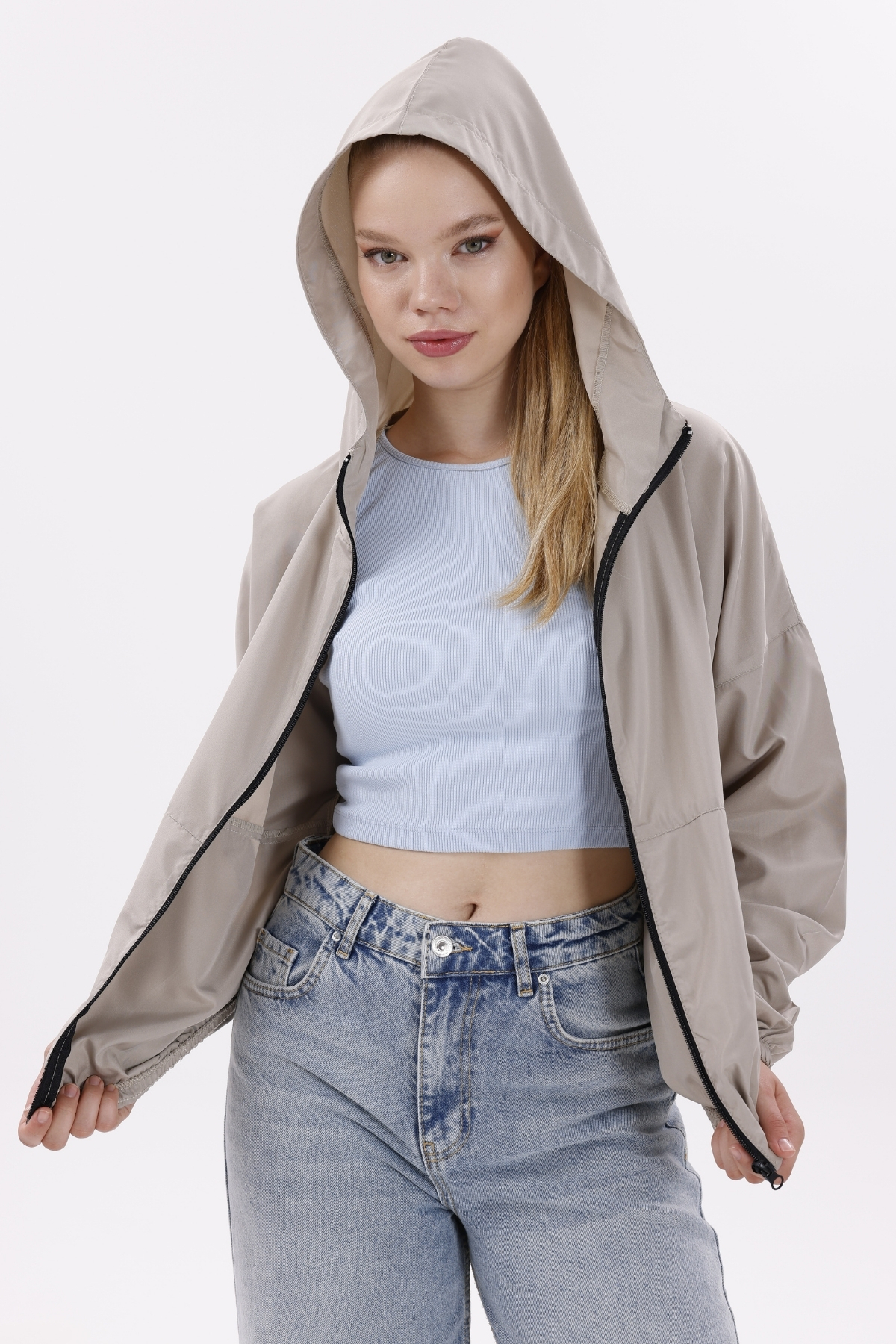 freemen  Kadın Taş Kapüşonlu Su Ve Rüzgar Geçirmez Oversize Yağmurluk - Rüzgarlık