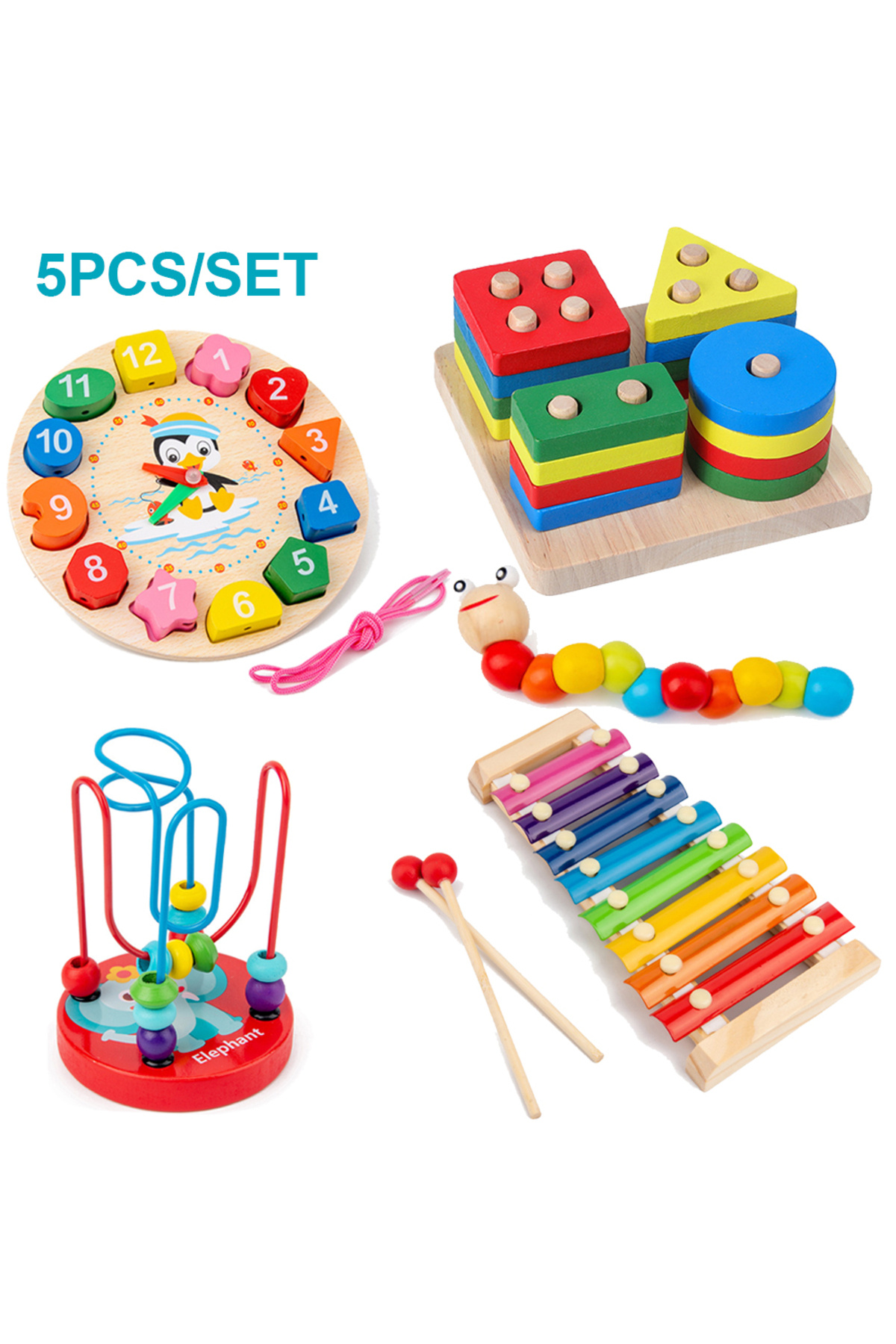 ۱ مجموعه ۵ تکه، ۵–۶ تکه در هر مجموعه، اسباب‌بازی‌های چوبی مونته‌سوری برای نوزادان پسر و دختر، هدیه، بازی‌های رشد نوزاد، پازل چوبی