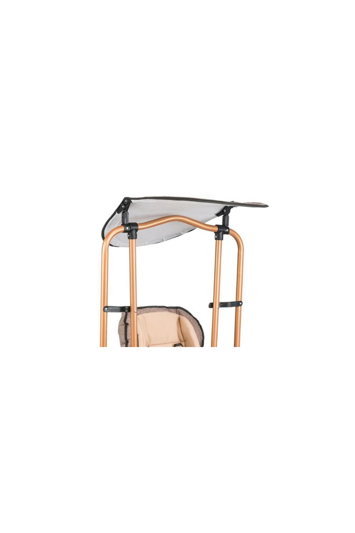 TURHAN BEBE Tam Yatarlı Tenteli Mama Tablalı Keten Kumaş Ev Tipi Gold Salıncaklı & Mama Sandalyesi fotoğrafı 3 (önizleme)