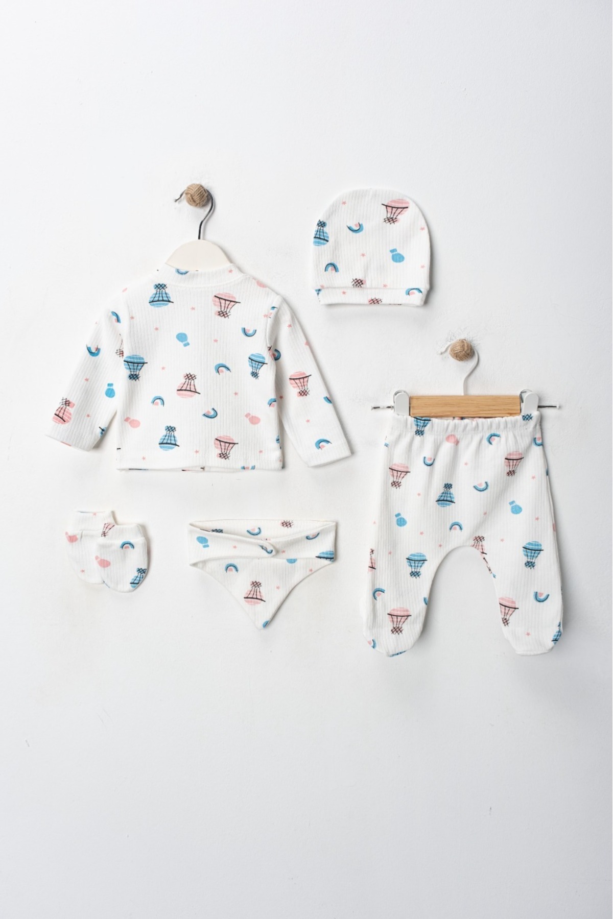 ENİA BABY Yenidoğan Bebek Desenli 5 Parça Hastane Çıkış Seti Kız Bebek Erkek Bebek Yenidoğan fotoğrafı 6 (önizleme)