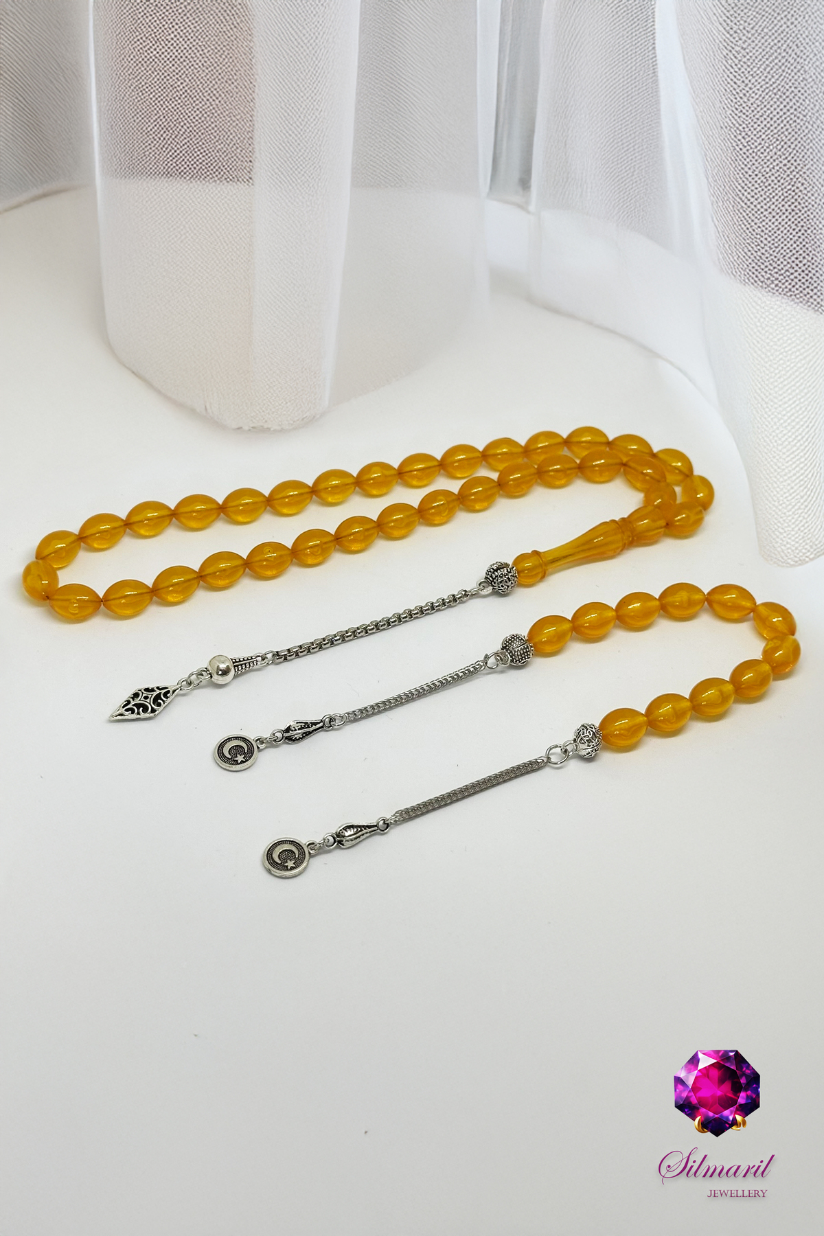 Kişiye Özel Harfli Erkek Hediyelik Kehribar Tesbih + Zaza Seti Sarı Hareli