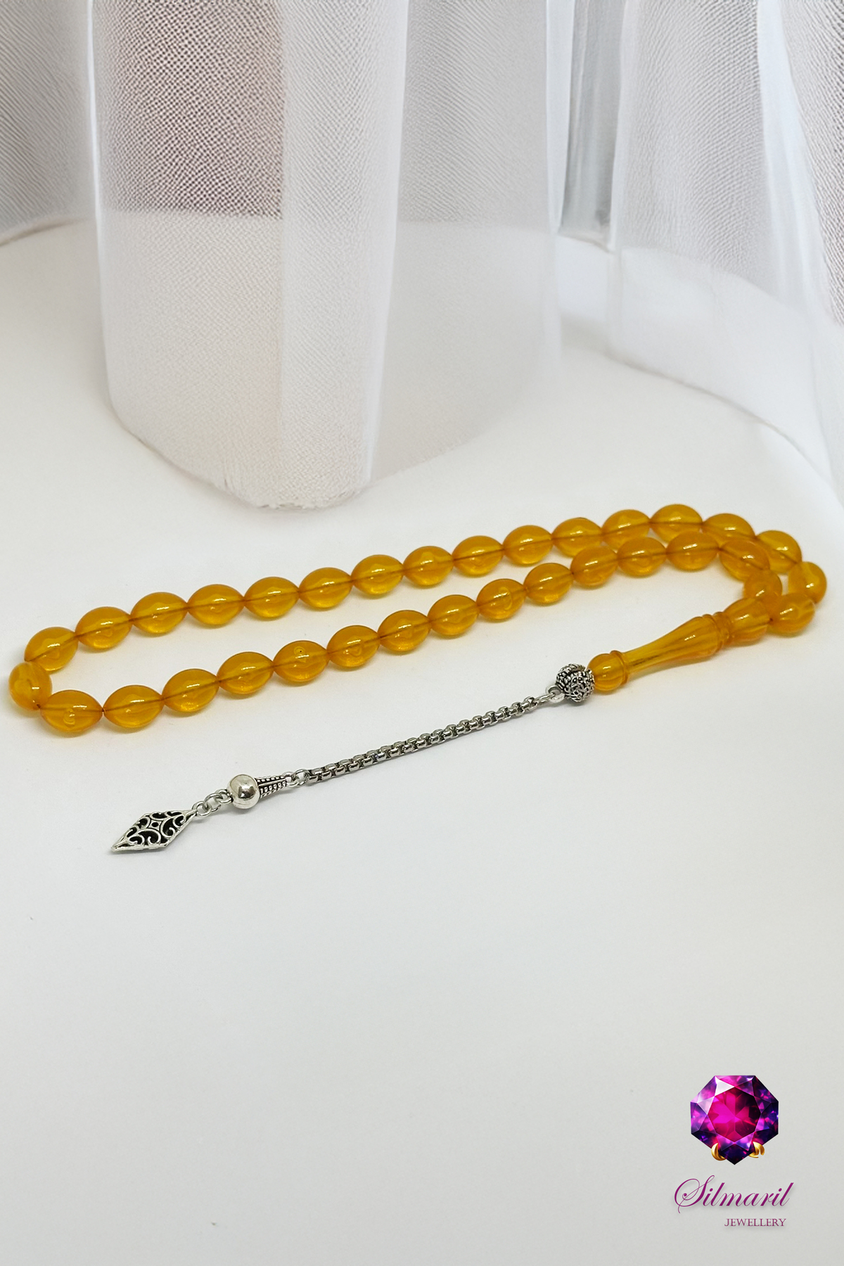 Kişiye Özel Harfli Erkek Hediyelik Kehribar Tesbih Hareli Sarı