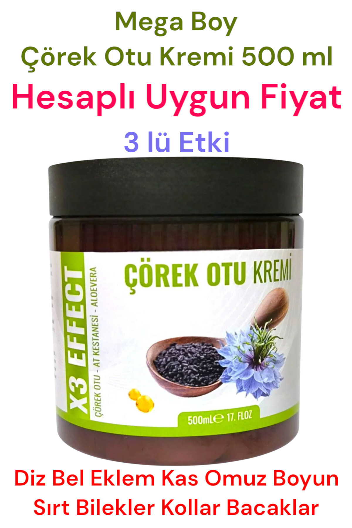 Çörek Otu Kremi 500 ml - Dev Mega Boy Çörek Otu Yağlı Masaj Kremi — ULFİSU-500ML-COREK-OTU-KREM1 — تصویر 3 از 5