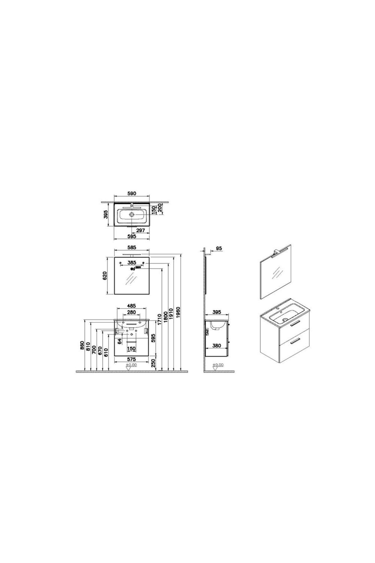 ست کابینت حمام میا 60 سانتی‌متر آنتراسیت 75102