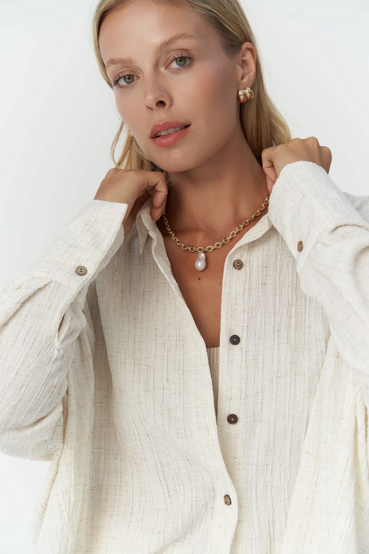 MAI STUDIOS CO.  Durres Bej Oversize Gömlek - Görsel 4