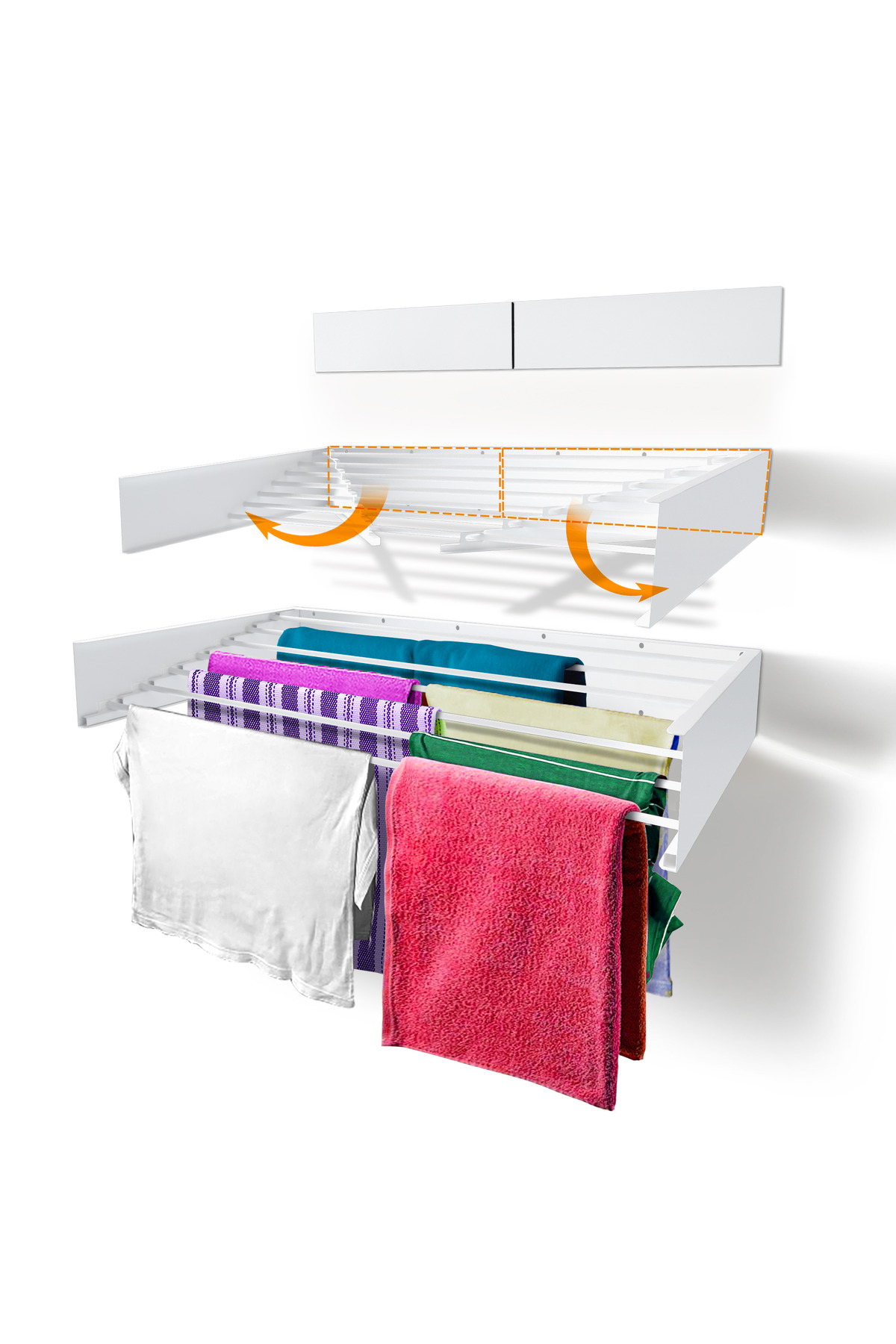 Eliz 120cm Laundry Drying Hanger - Wall Mounted Drying Rack White