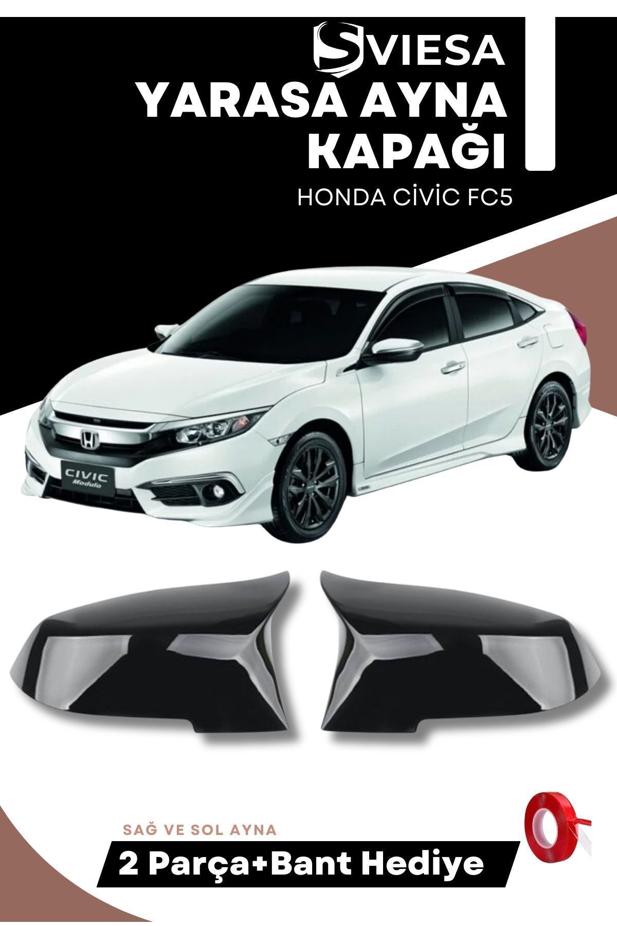Sviesa Honda Civic Uyumlu Fc5 Hatchback Sedan Uyumlu Yarasa Ayna Kapağı (PARLAK SİYAH)