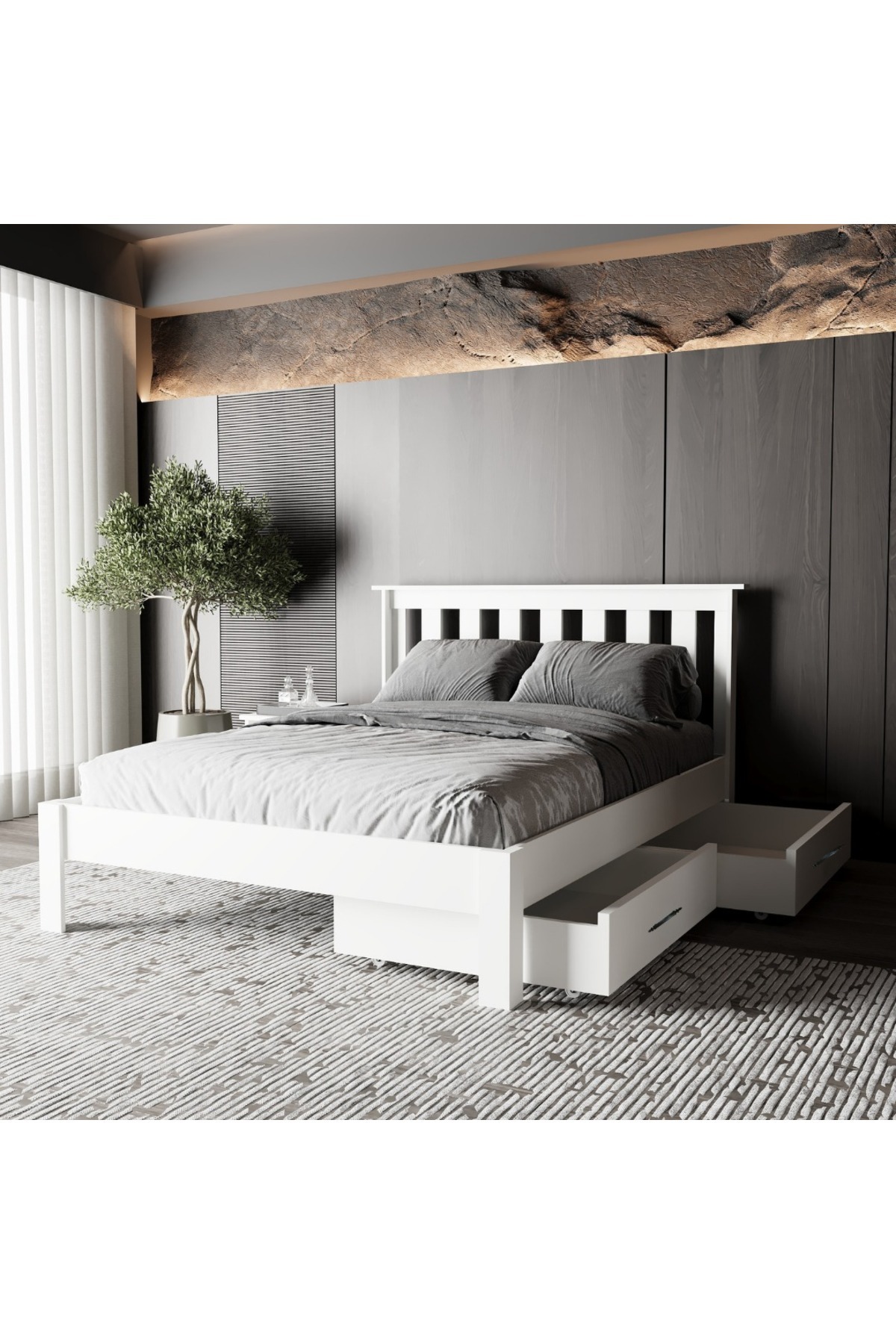 RENAZZO Shark New 2 Çekmeceli MDF Karyola | Kolay Kurulum