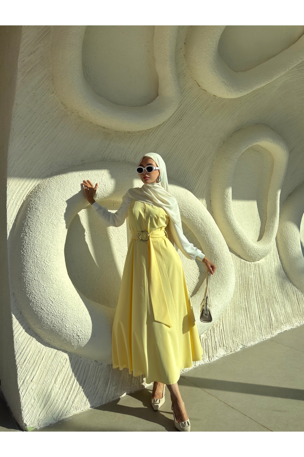 Sleeveless Long Belted Dress Polyviscose