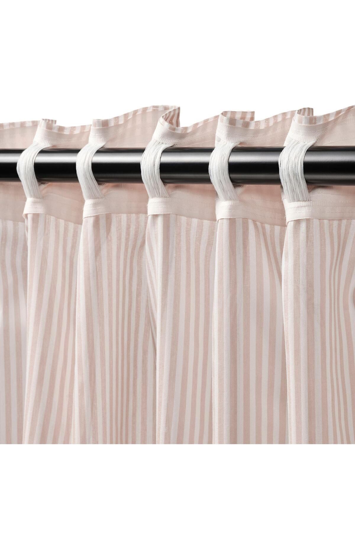 IKEA-Fon Curtain/2 Wings, White-Beige Color-Striped Model 120X300 cm 3