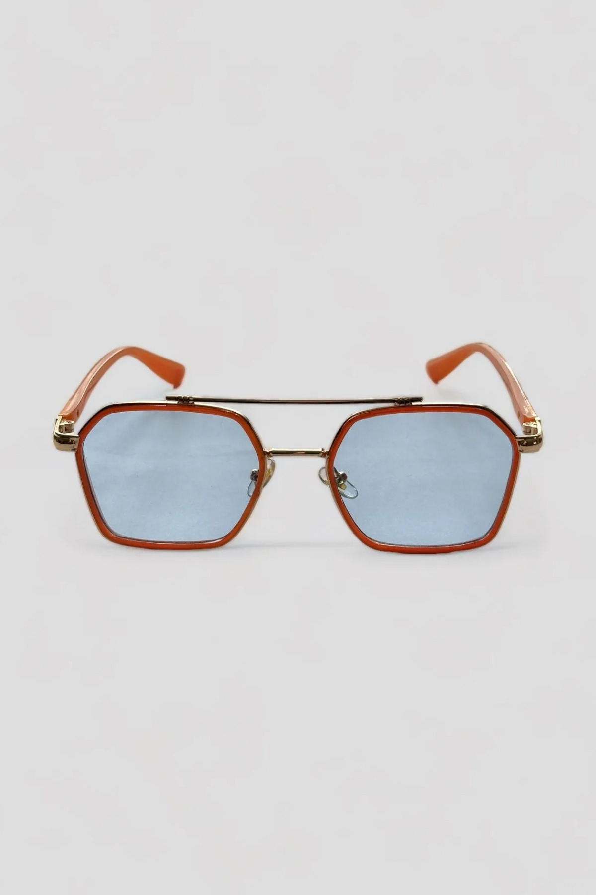 MACERATİ Ecş Unisex Vintage Mavi Cam Turuncu Çerçeve Güneş Gözlüğü görsel 4