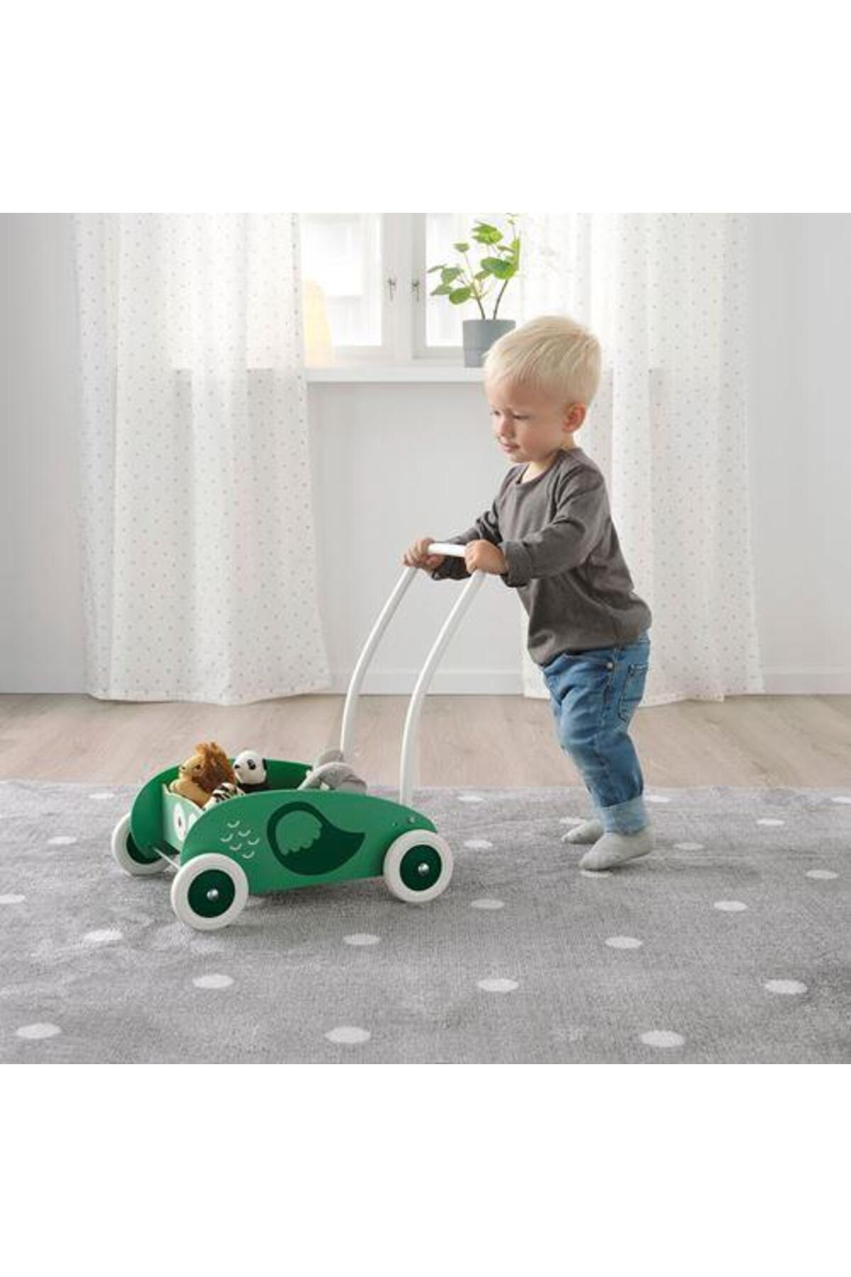 IKEA Bebek Yürüme Öğrenme Arabası Yeşil Renk Baykuş Temalı Huş Ağacı fotoğrafı 2 (önizleme)