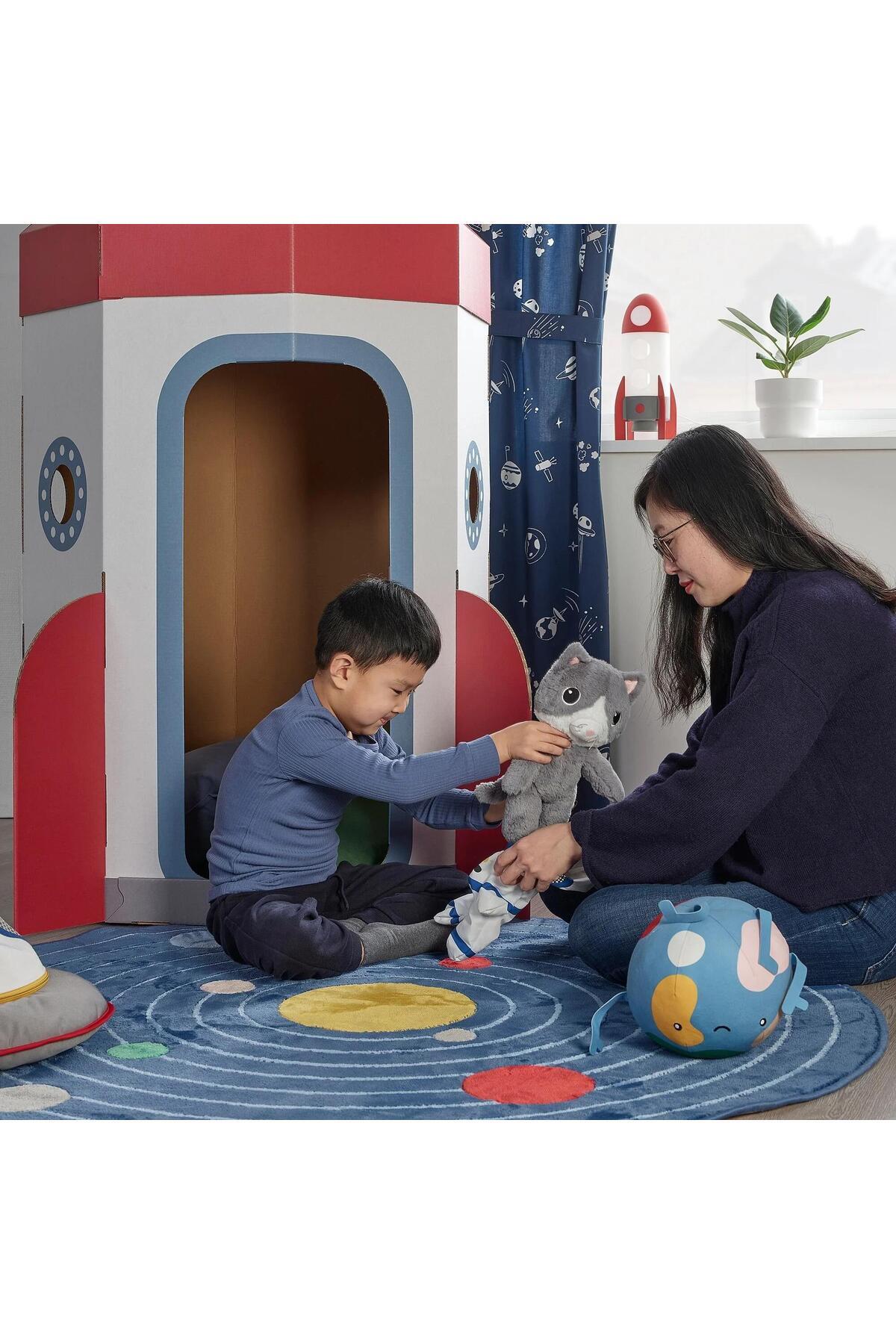 IKEA-AFTONSPARV 28 Cm Cat with Removable Astronaut Clothes Soft Plush Toy Gray Space Themed 3