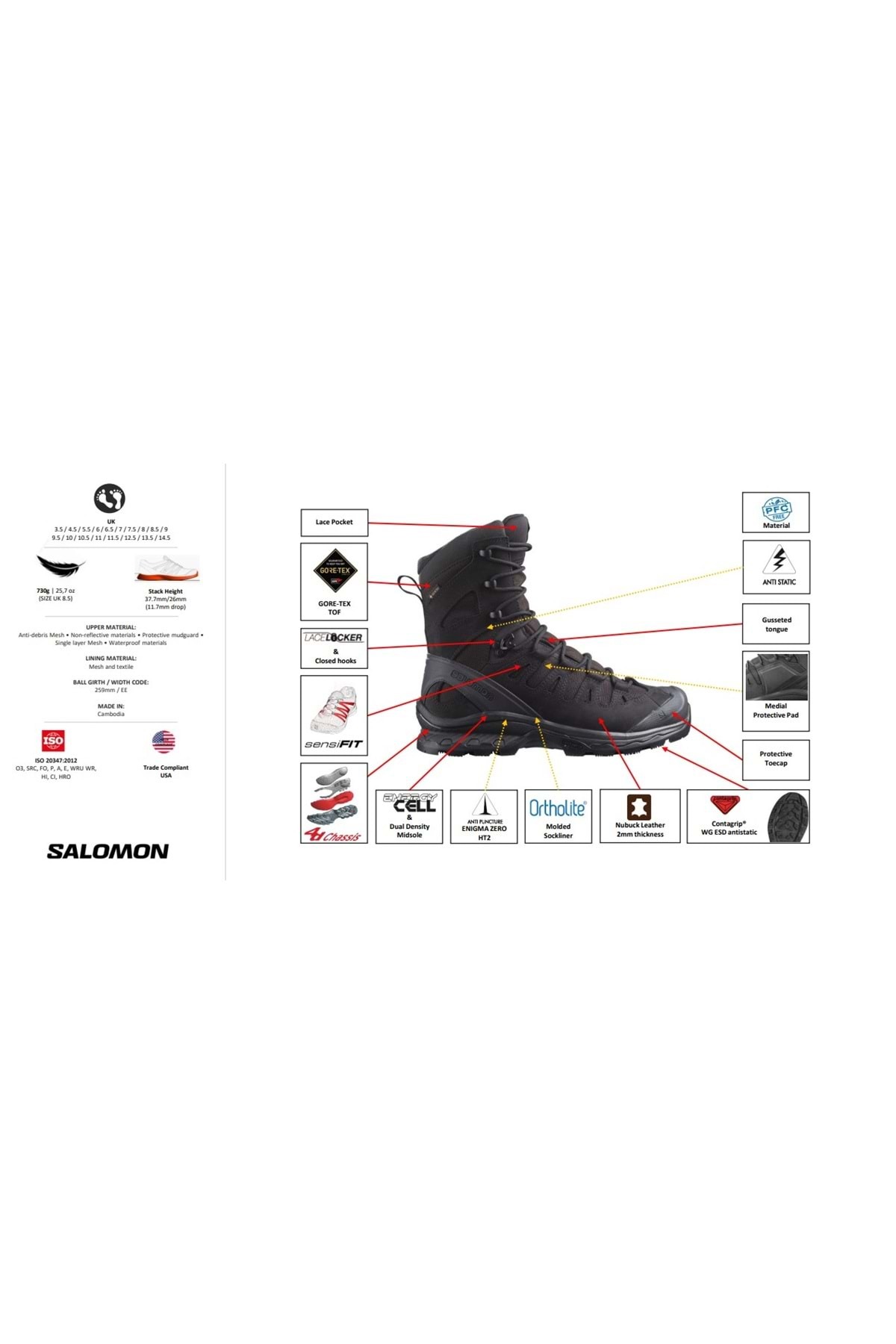 Salomon Lowa Gore-Tex® Su Geçirmez Tactical Bot Özel Kuvvetler Askeri Botu Erkek Bot KAHVERENGİ görsel 3