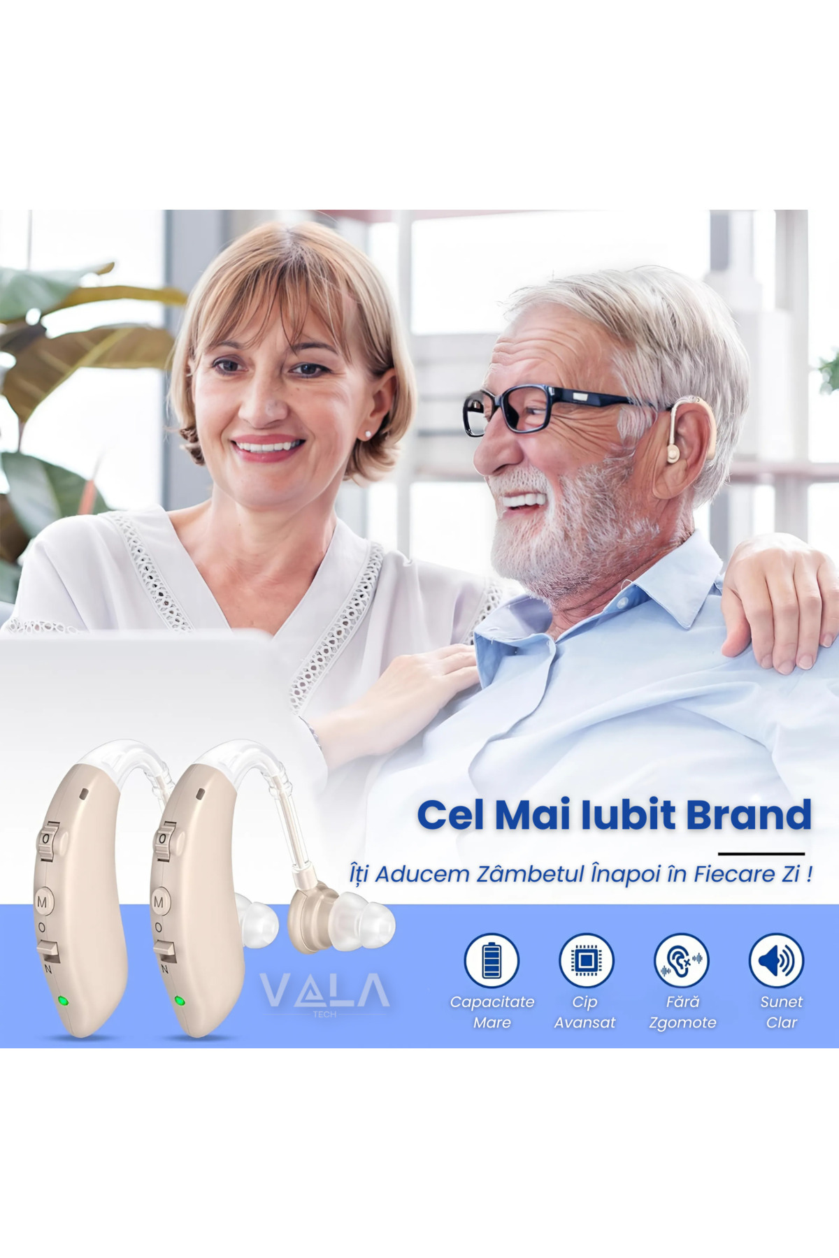 Vala Tech-Aparat Auditiv Vala Tech®️, 100H Autonomie, Amplificare 130dB, Reducere Zgomot, 4 Trepte Volum, 4 6