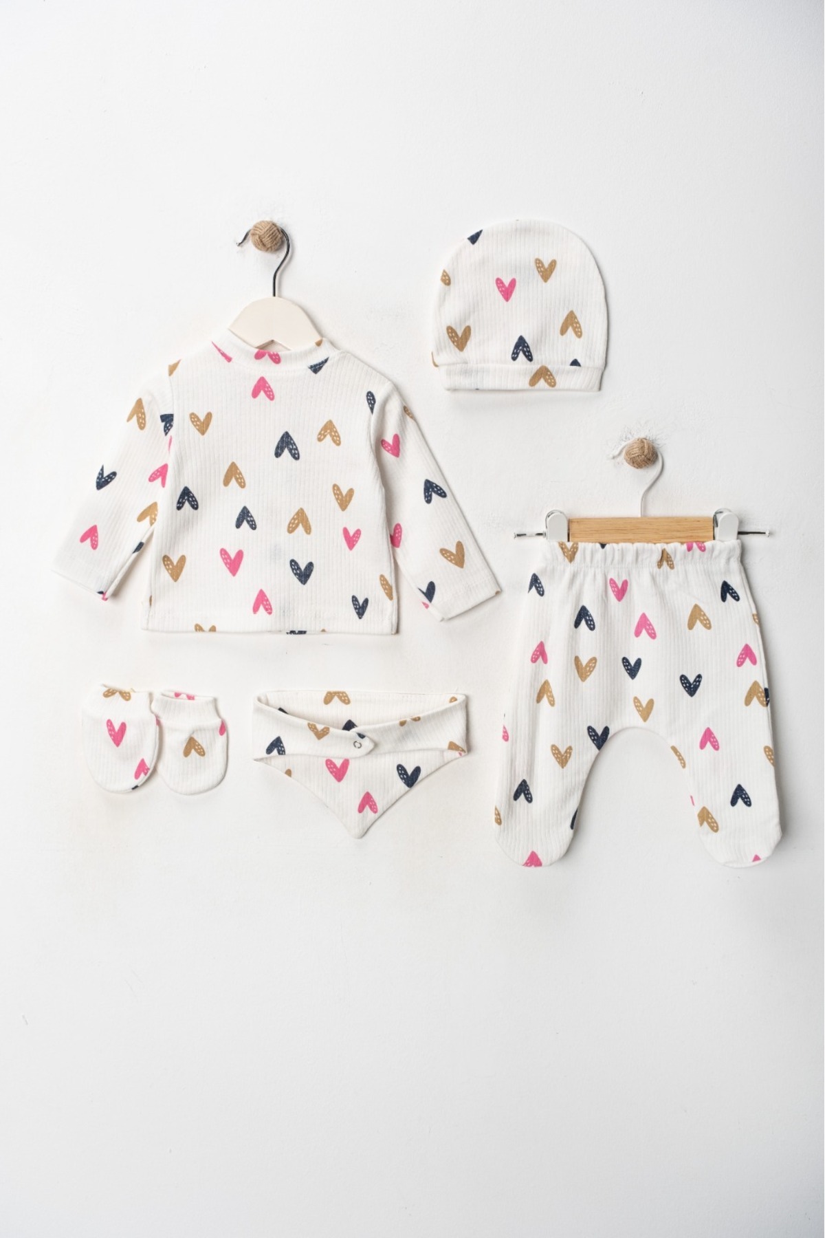 ENİA BABY Yenidoğan Bebek Desenli 5 Parça Hastane Çıkış Seti Kız Bebek Erkek Bebek Yenidoğan fotoğrafı 6 (önizleme)