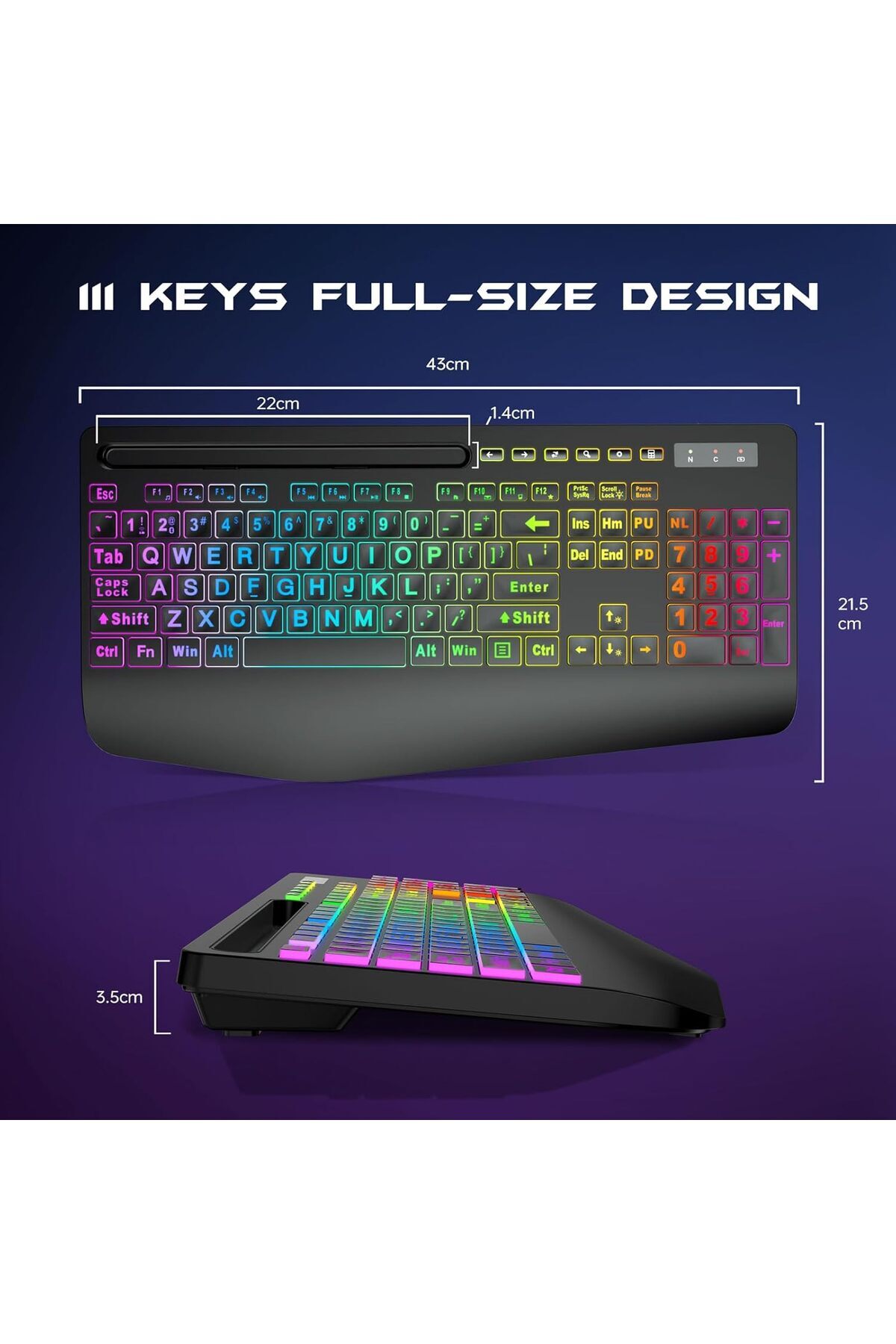 Generic-Garlo Wireless Keyboard and Mouse Combo, Membrane Silent Gaming Keyboard with Mechanical Feeling, Fu 7