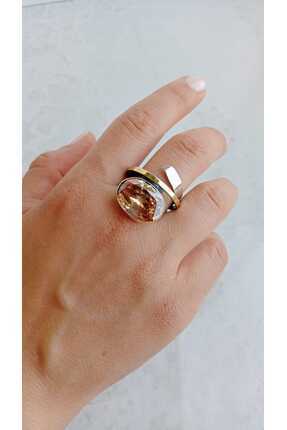 GÜMÜŞ Papila Silver Ayarlanabilir Sarmal Şampanya Zirkon Tasarım Yüzük