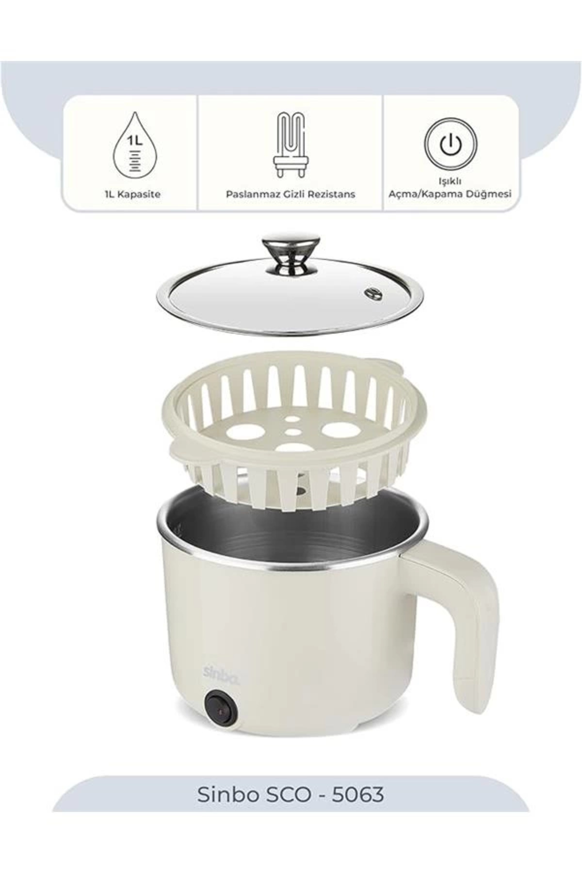 AyrStore SCO-5063 Çok Fonksiyonlu Buharlı Pişirici – 1 Litre Kapasite, Paslanmaz Gizli Rezistans fotoğrafı 2 (önizleme)