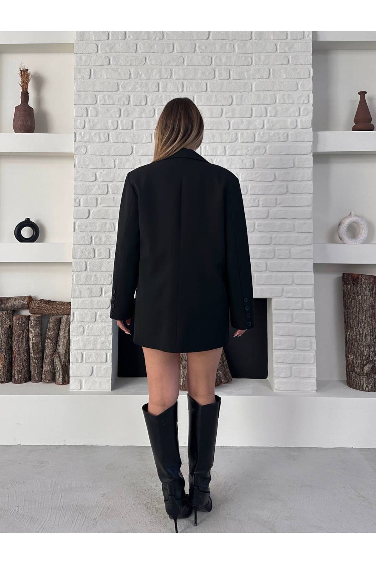 Double-Breasted Blazer Jacket Black Women - Görsel 5