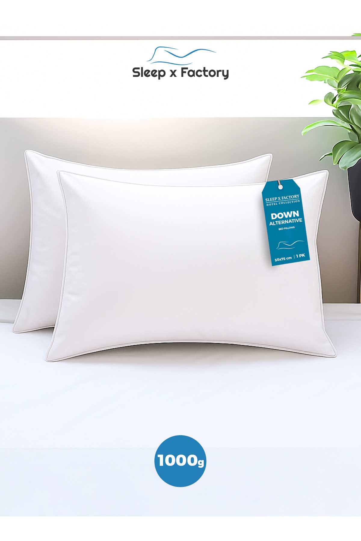 Sleep x Factory وسائد فندقية فاخرة مريحة - عبوة من قطعتين - نسيج خارجي من الأ...