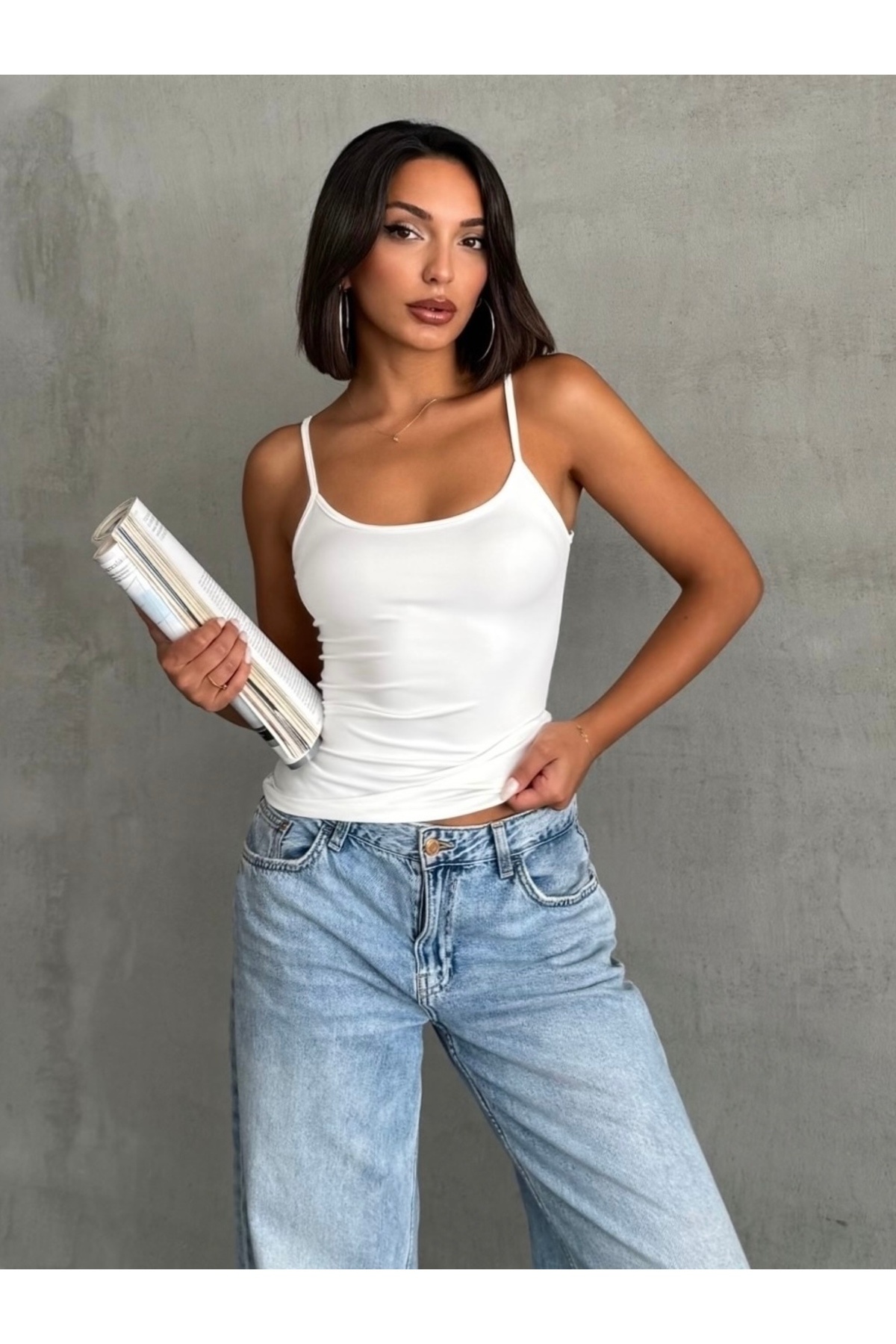 The Base-Women's Ecru Scuba Undershirt Oversized Rope Strap Top 5