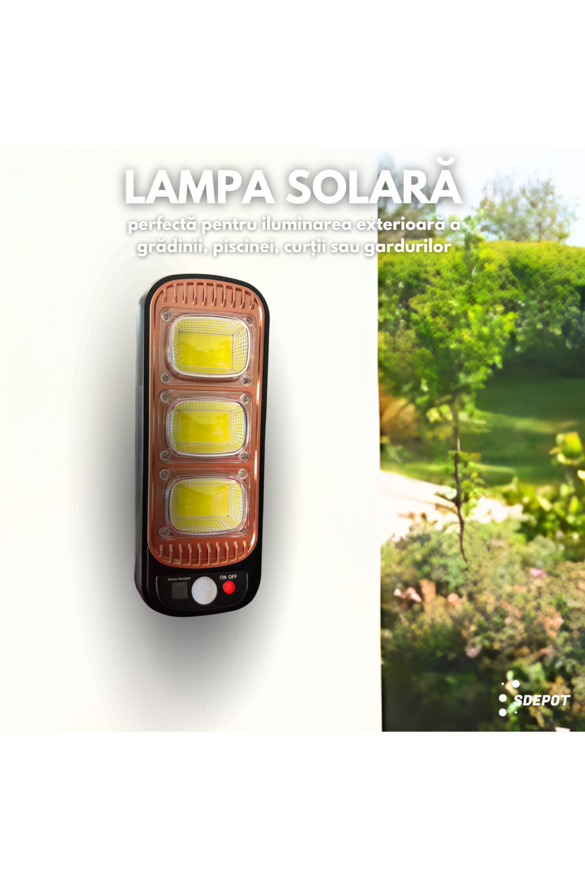 SDEPOT-Solar lamp, SDEPOT, model GL-84069, 72 LED, with motion sensor, remote control, gold 2