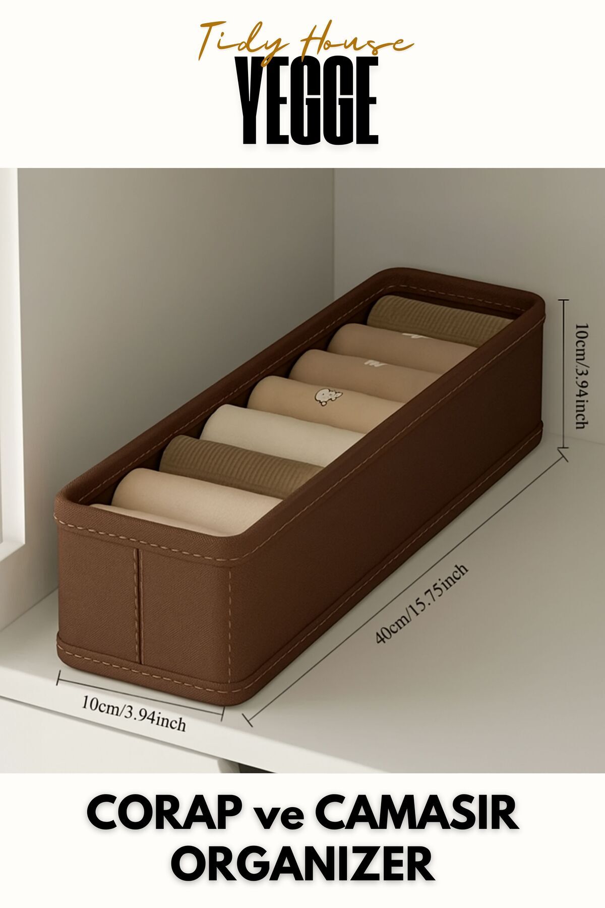 YEGGE Kahverengi Çekmece ve Dolap içi Düzenleyici, Raf Düzenleyici, Çorap ve Çamaşır Organizer Kutu