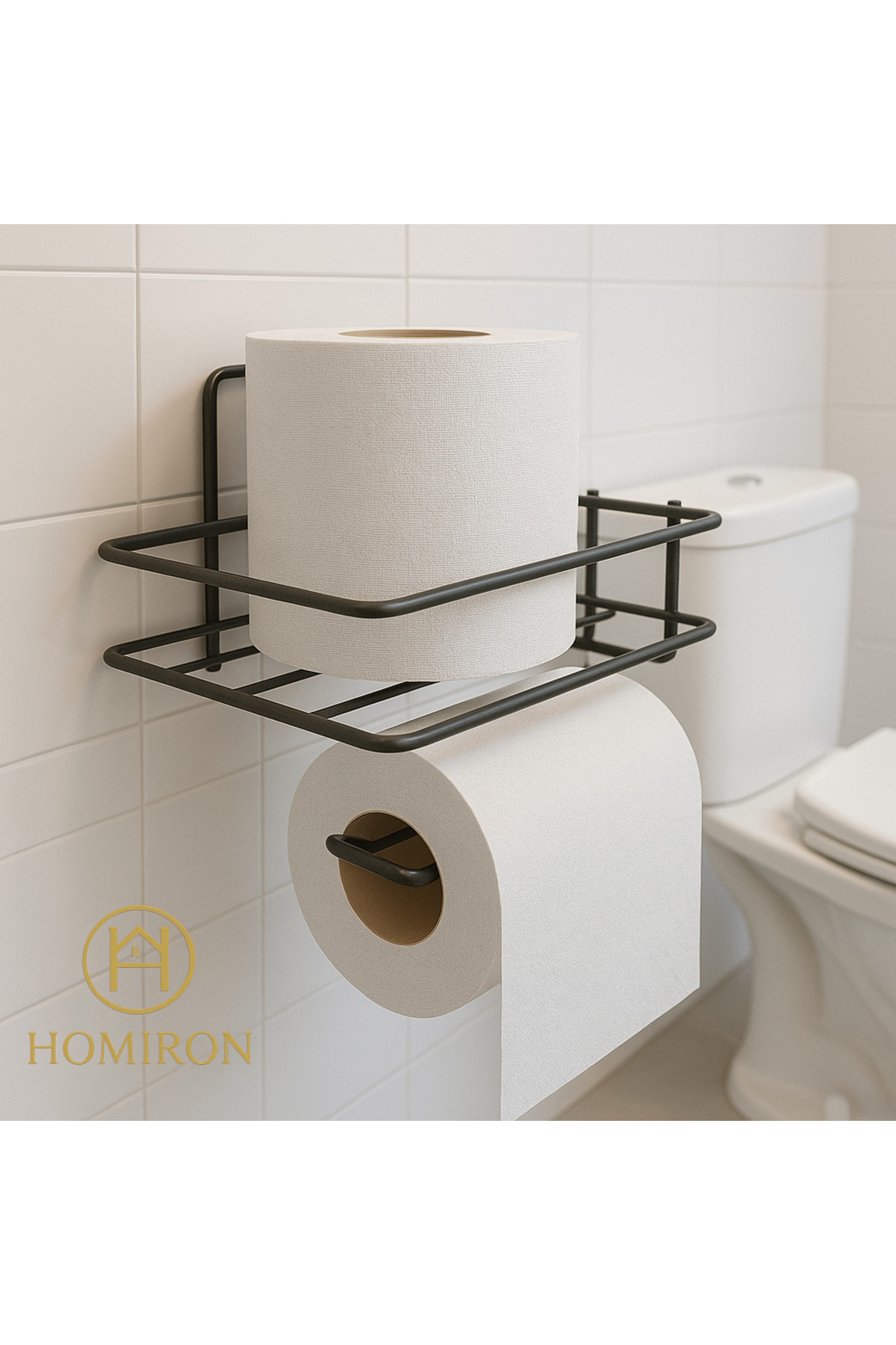 HOMİRON Siyah Yapışkanlı Tuvalet kağıtlığı Askısı Yedekli Wc Kağıtlık