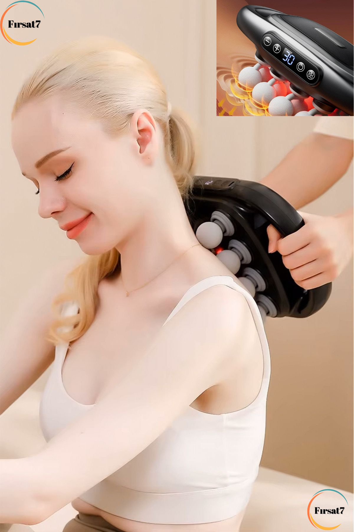 Fırsat7 8 Başlıklı Şarjlı Isıtmalı Masaj Aleti LCD Ekran Masaj Tabancası Uzun Pil Ömrü Sessiz Masaj Cihazı