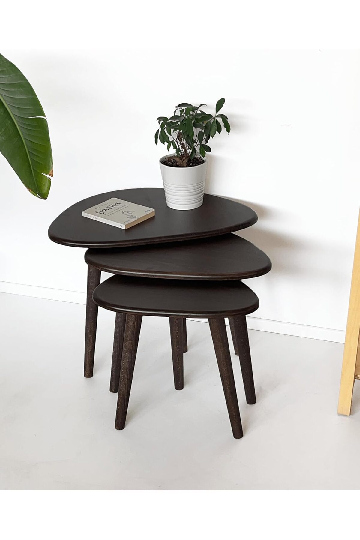 Yıldızan Masif Ahşap Damla Sehpa Seti - 3'lü Zigon Set Modern ve Minimalist Sehpa Takımı (Yan Sehpa, Orta Seh