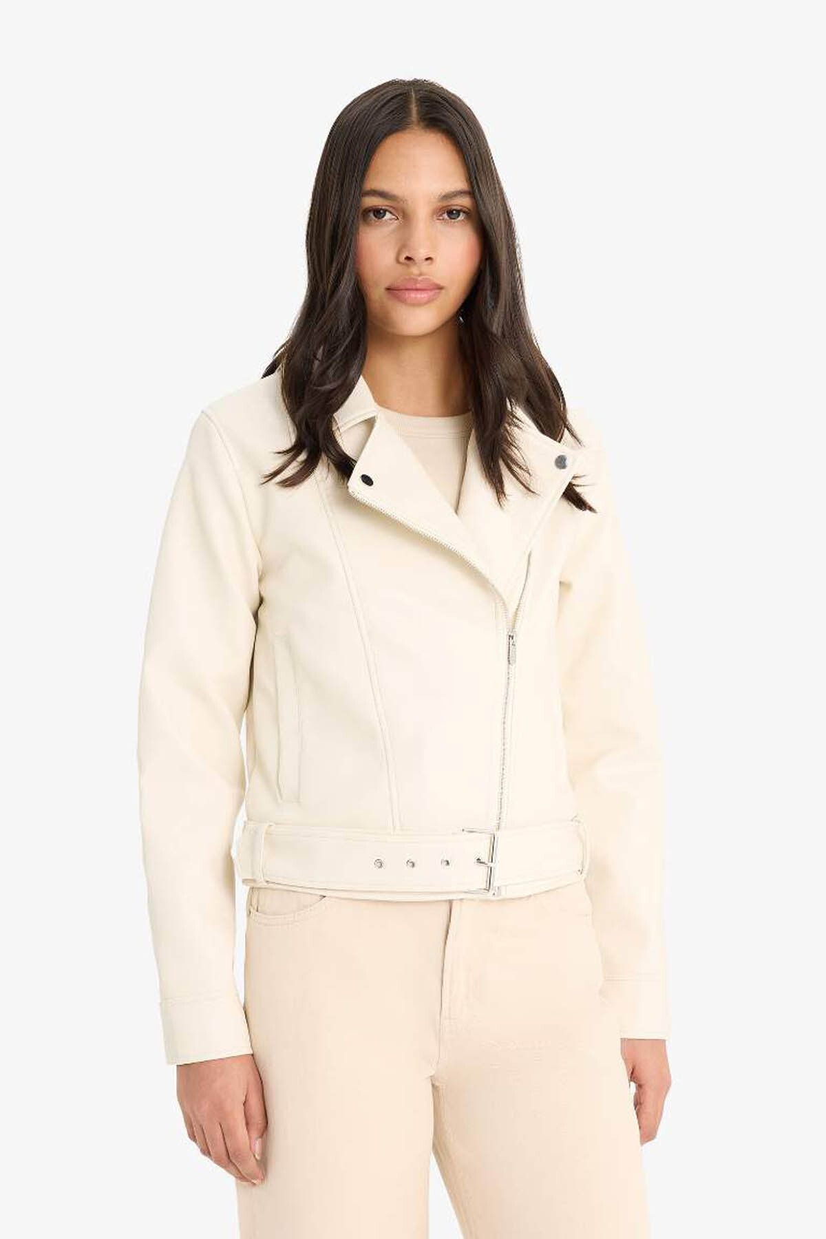 Defacto  Regular Fit Fermuarlı Suni Deri Ceket Mont E8530AX25AU - Görsel 3