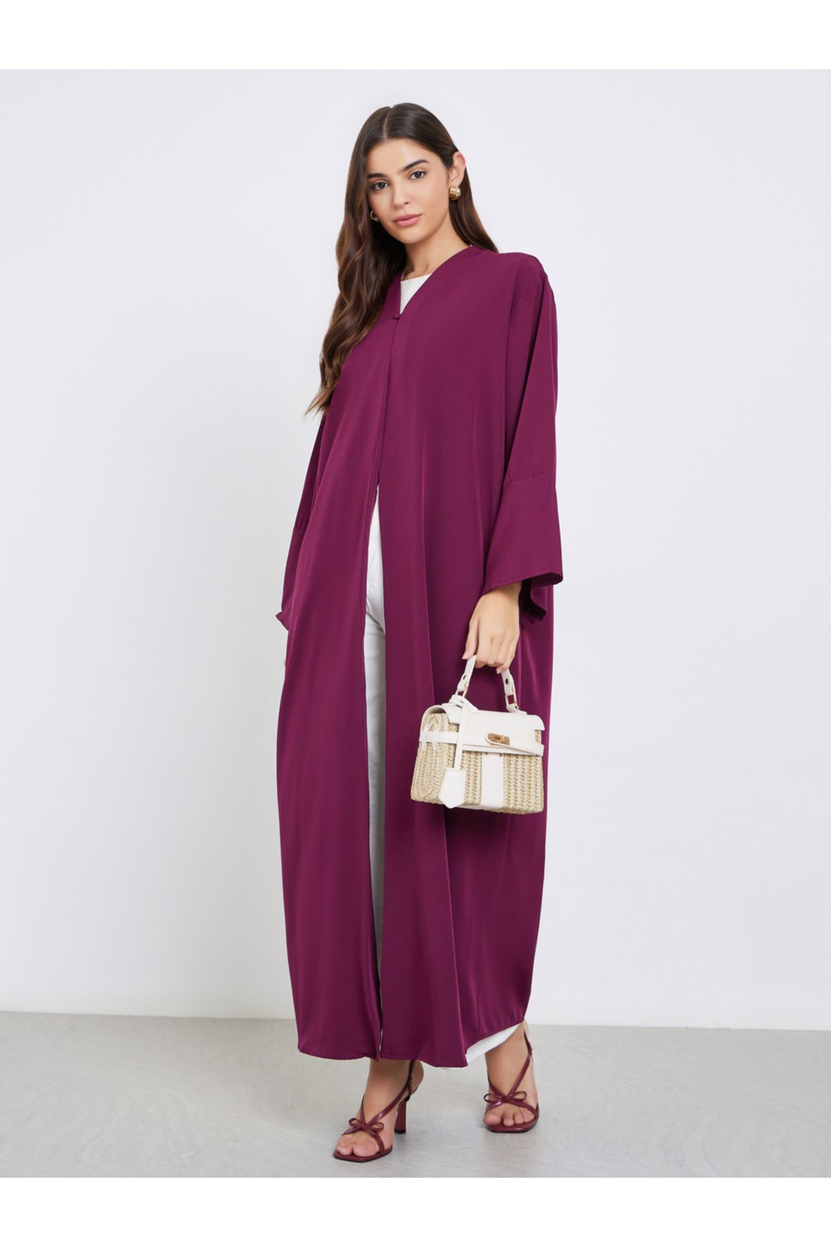 Styli-Textured Abaya with Button Loop Closure 1