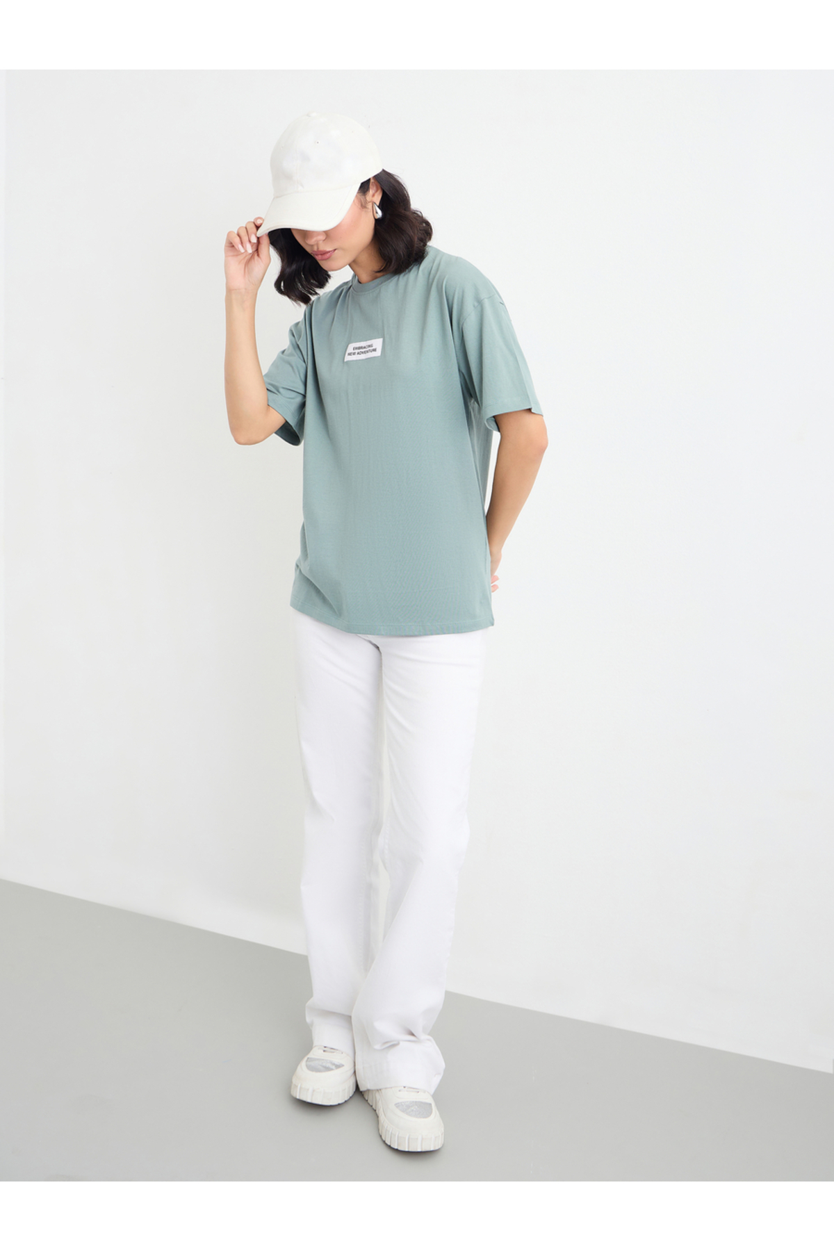 Styli Green Oversized T-Shirt with Patch Detail
