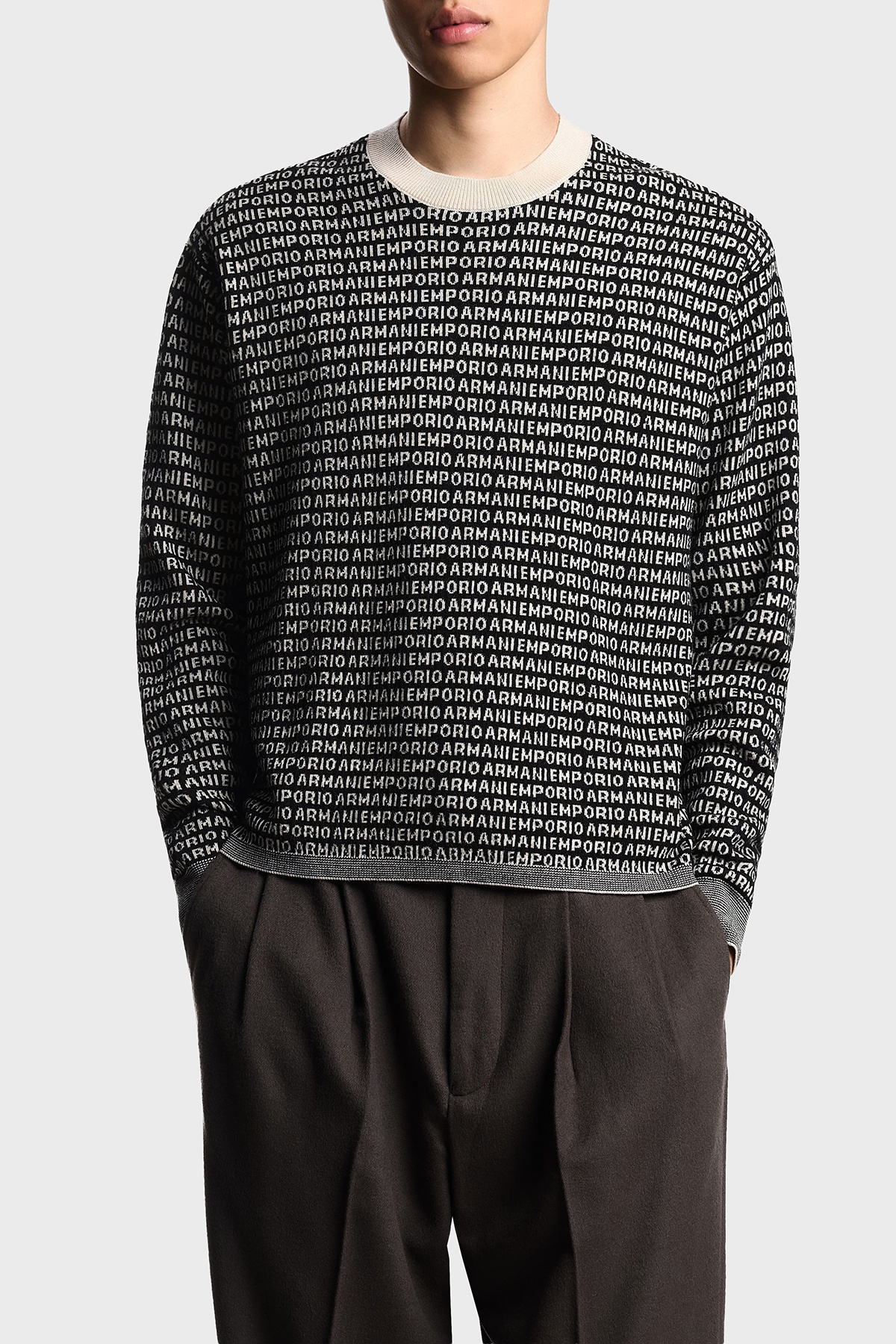 امپوریو آرمانی ژاکت یقه یقه ای صددرصد پشمی چاپ لوگوی ژاکارد ژاکت مردانه SWEATER EM002630 AF14199 FC104
