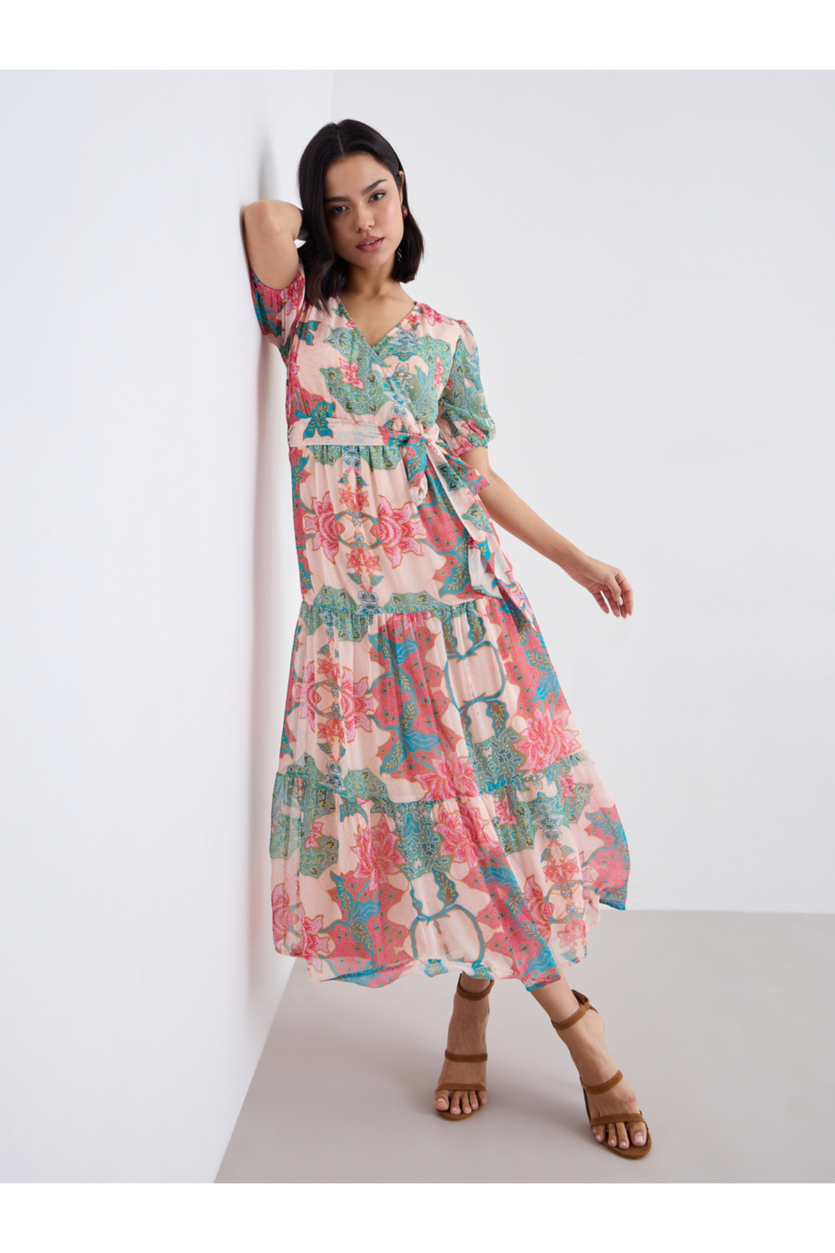 Styli Floral Print Tiered Maxi Dress