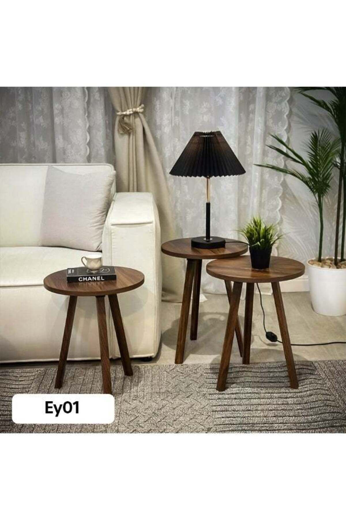 Living-Set of 3 Wooden Round Nesting Tables with Modern Design, Multi-purpose 1