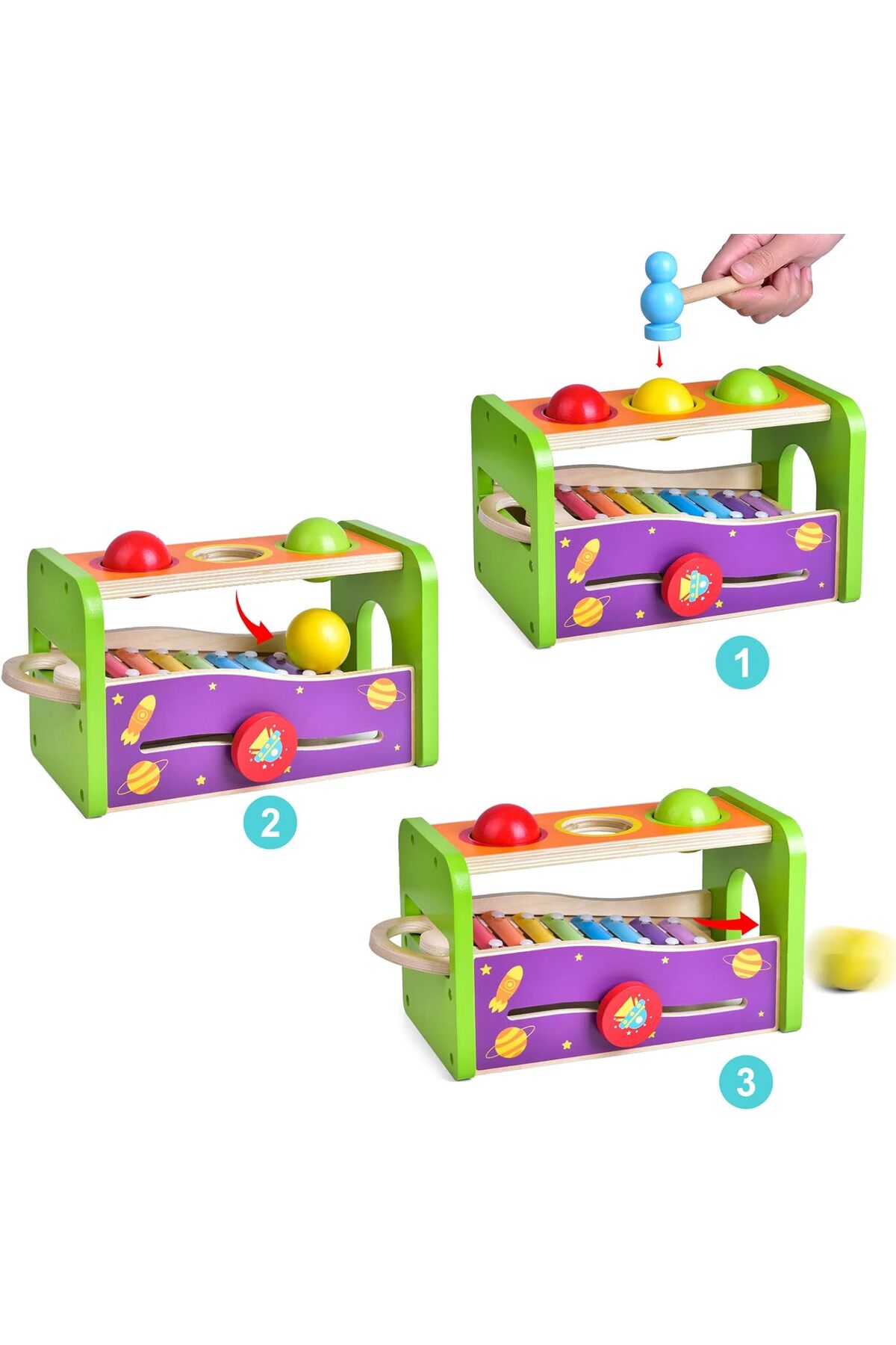 ابزارهای چکش‌کوبی و کوبیدن، اسباب‌بازی آموزشی چوبی، اسباب‌بازی آموزشی مونته‌سوری برای رشد مهارت‌های حرکتی ظریف