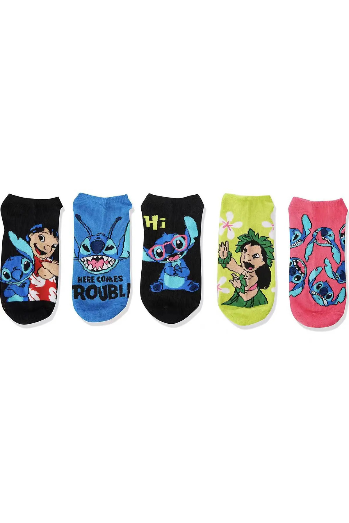 Miniso-5 pairs of socks 5pcs Lilo & Stitch and Lilo Pelekai Printed Combination Sock Set Summer Sweat Absor 1