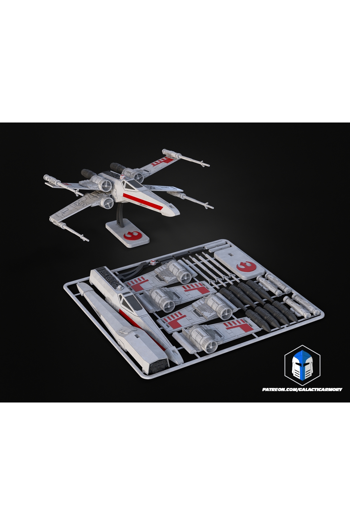 X-Wing-Kit-Karte – 3D-Modell im Star Wars-Stil